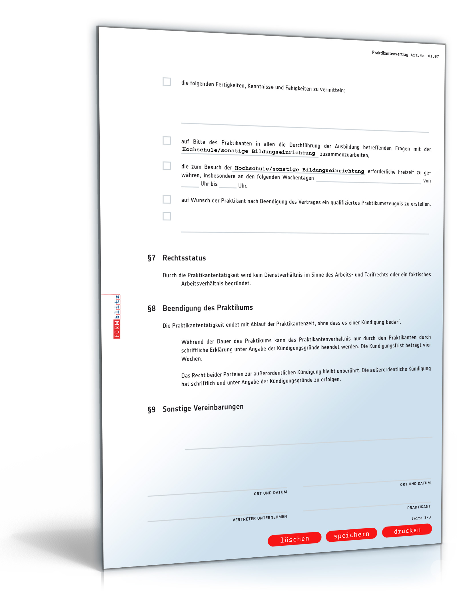 Praktikantenvertrag PDF. Seite: 3