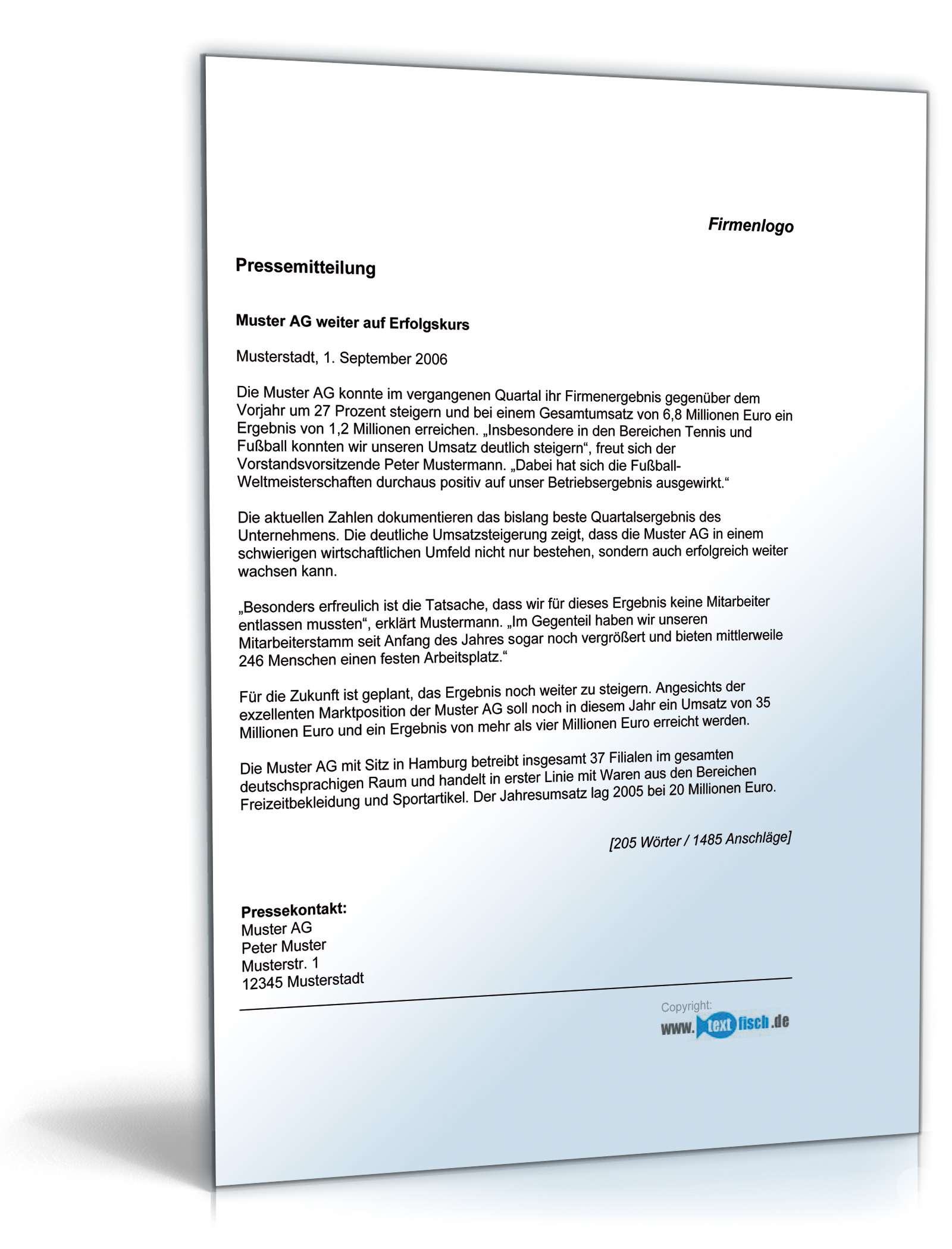 Pressemitteilung über ein positives Geschäftsergebnis