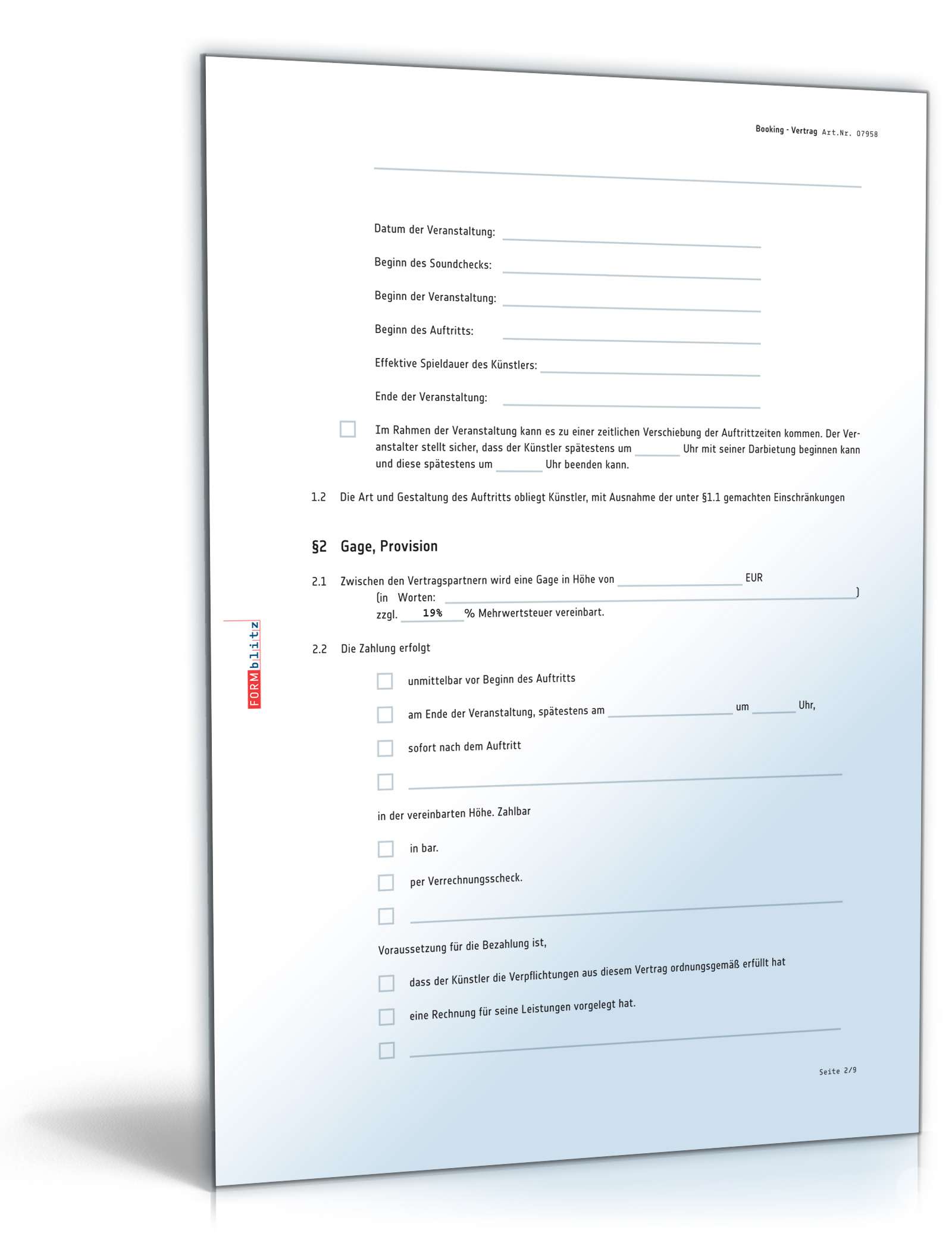 Bookingvertrag PDF. Seite: 2