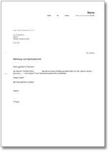 Befreiung Schwimm-/Sportunterricht Word