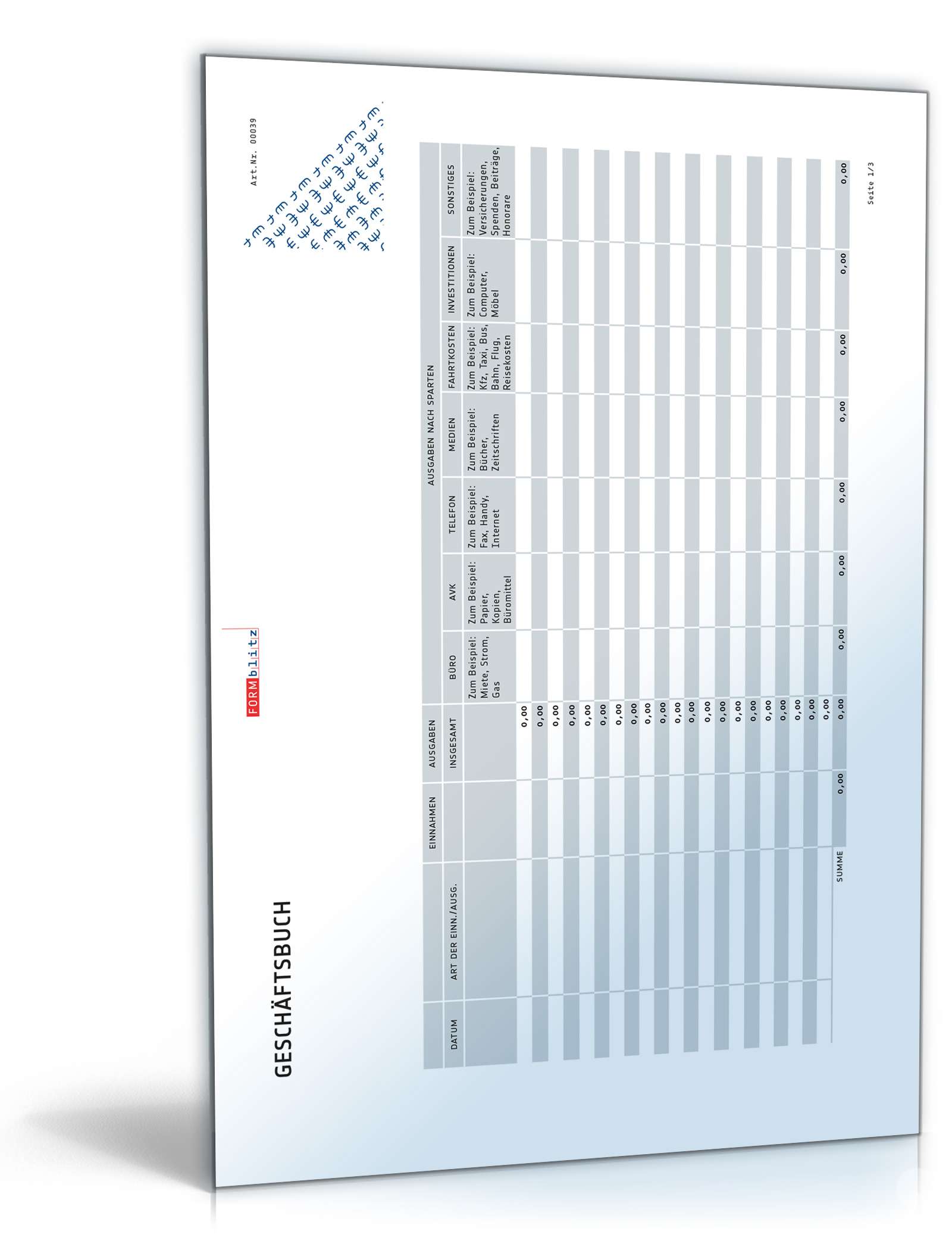 Geschäftsbuch mit definierten Spalten PDF