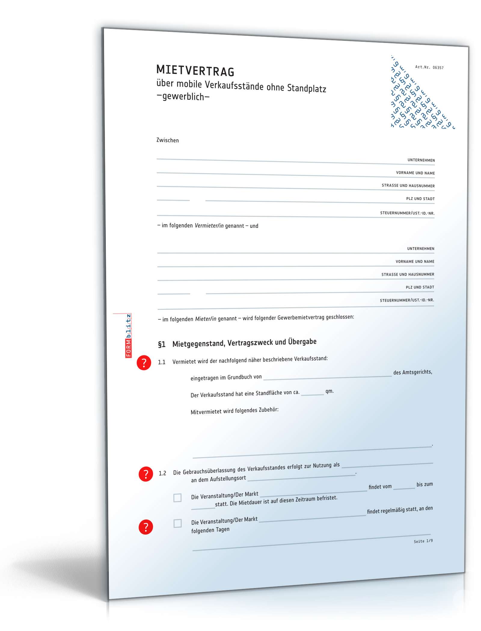 Gewerbemietvertrag mobiler Verkaufsstand Word