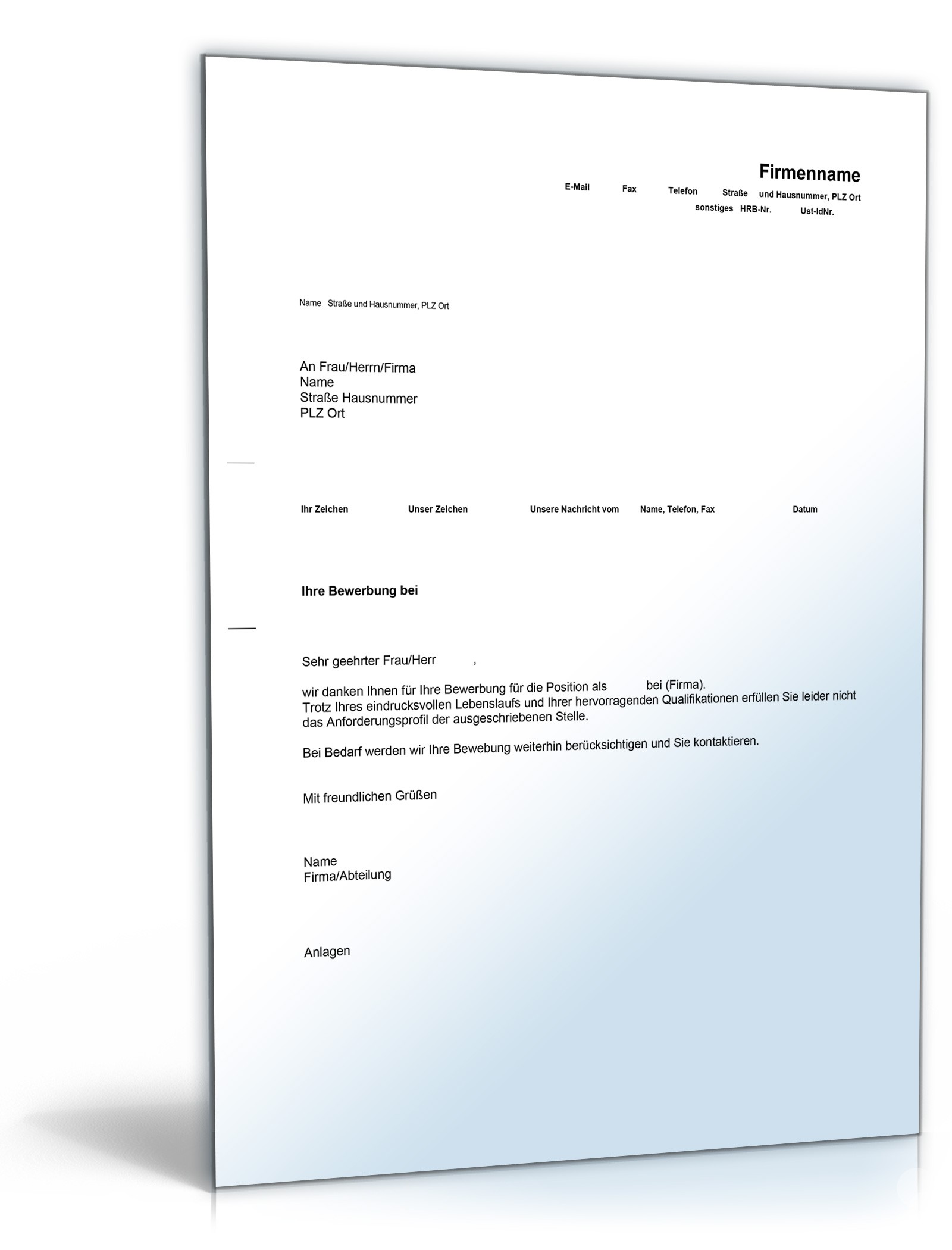 Bewerbungsabsage Englisch/Deutsch Word