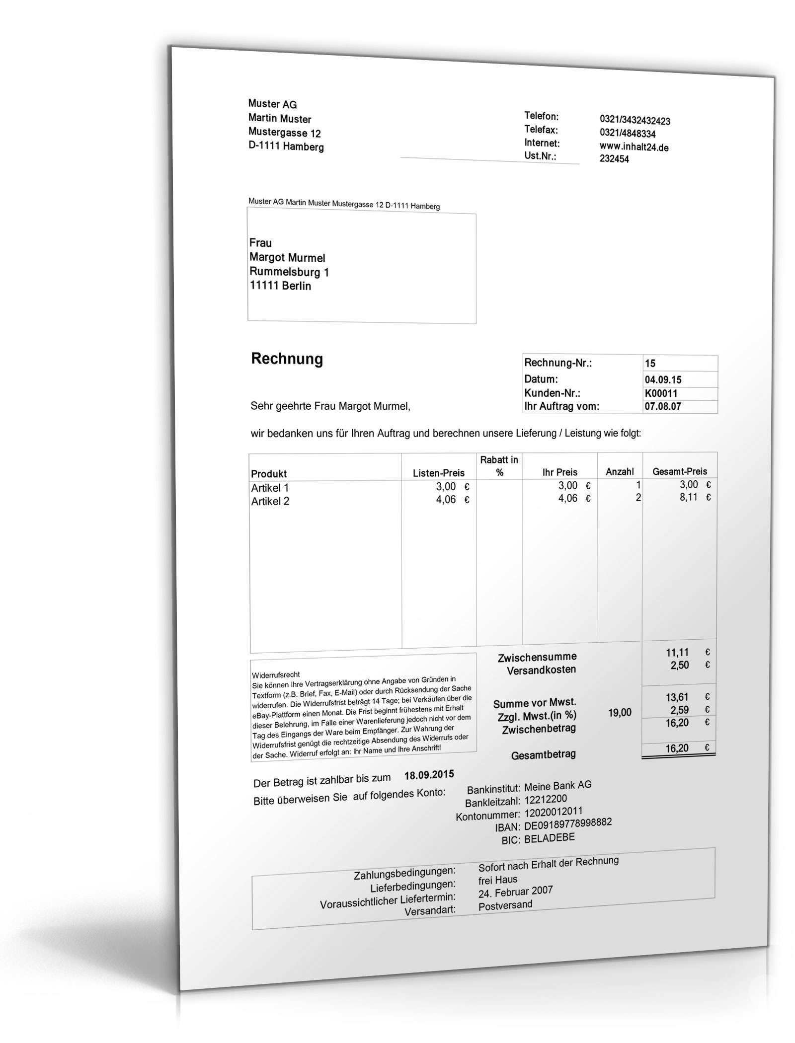 Die genial einfache Rechnungsstellung unter Excel Excel. Seite: 2