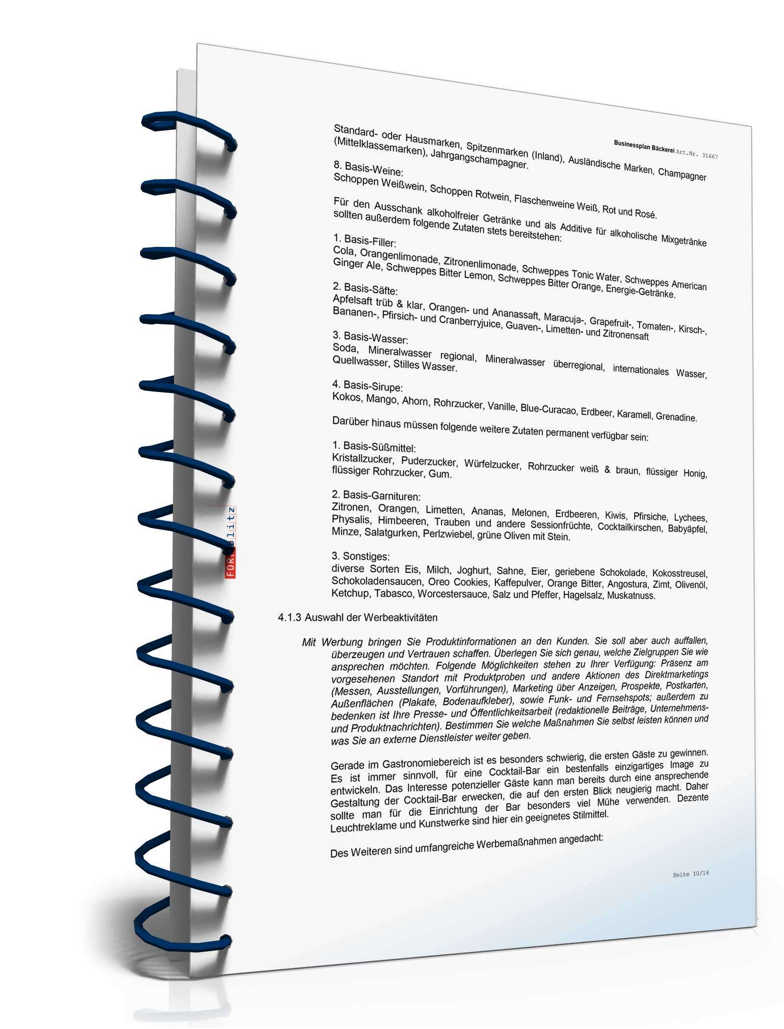 Businessplan Cocktailbar Excel. Seite: 10