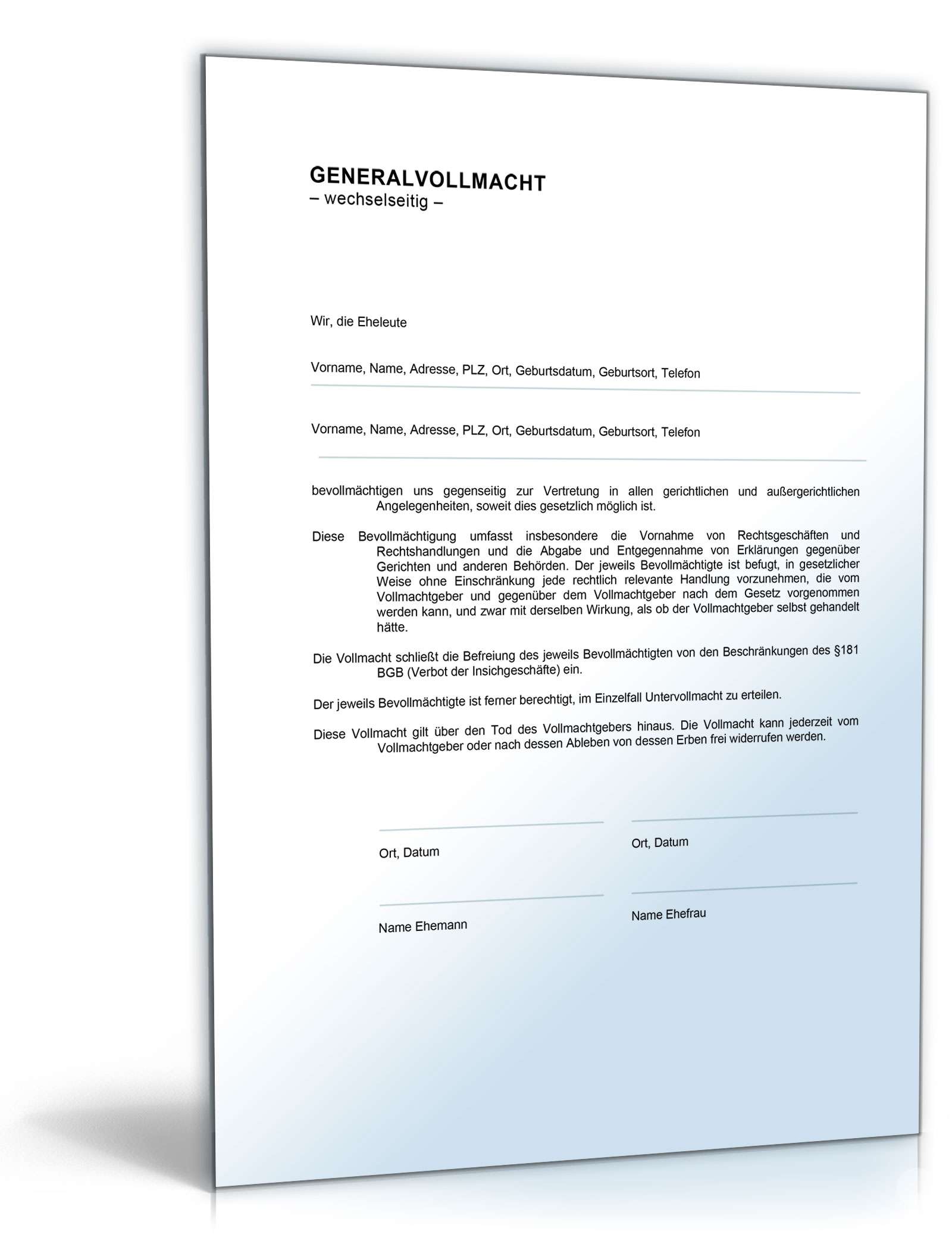 Generalvollmacht Eheleute Word