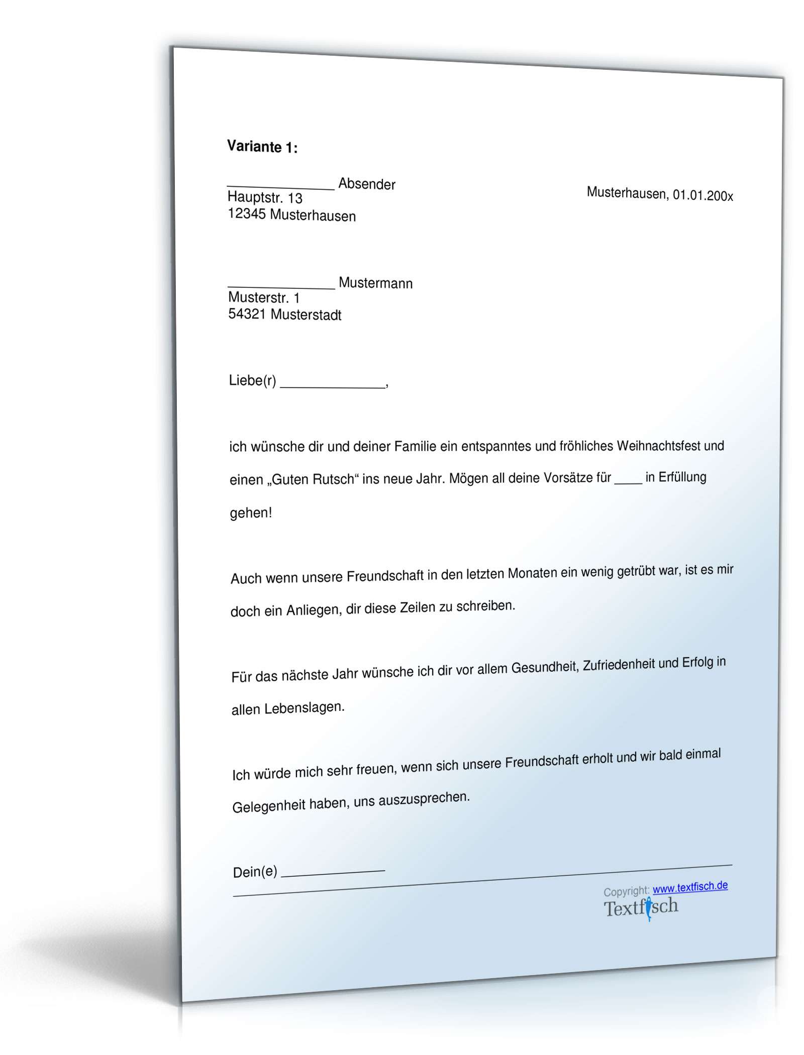 Weihnachtskarte Wiederaufnahme Freundschaft Word