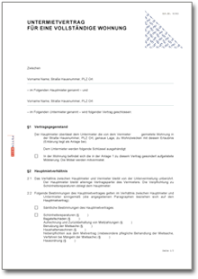 Untermietvertrag vollständige Wohnung Word
