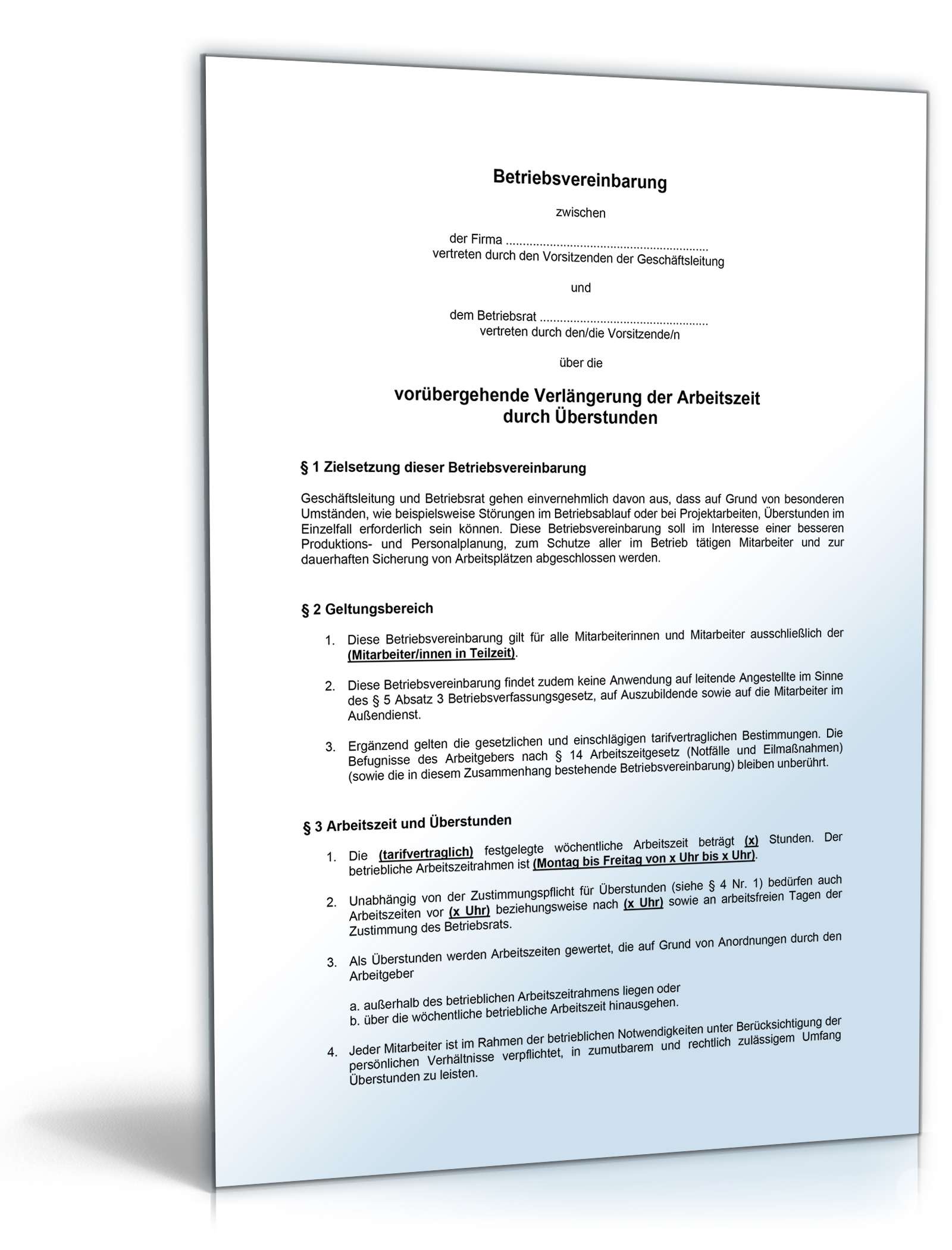 Betriebsvereinbarung verlängerte Arbeitszeit PDF