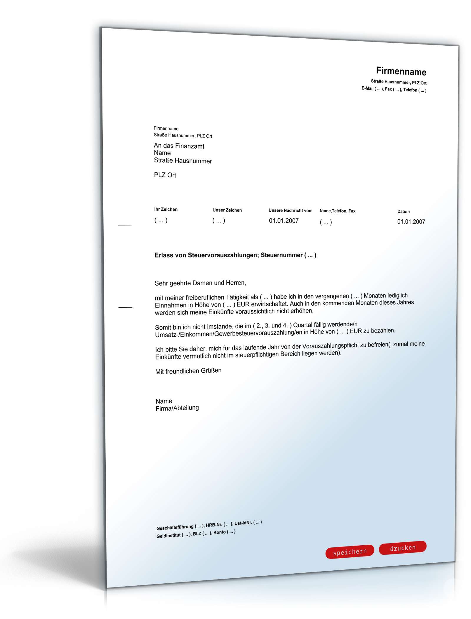 Antrag an das Finanzamt auf Erlass der Steuervorauszahlungen PDF