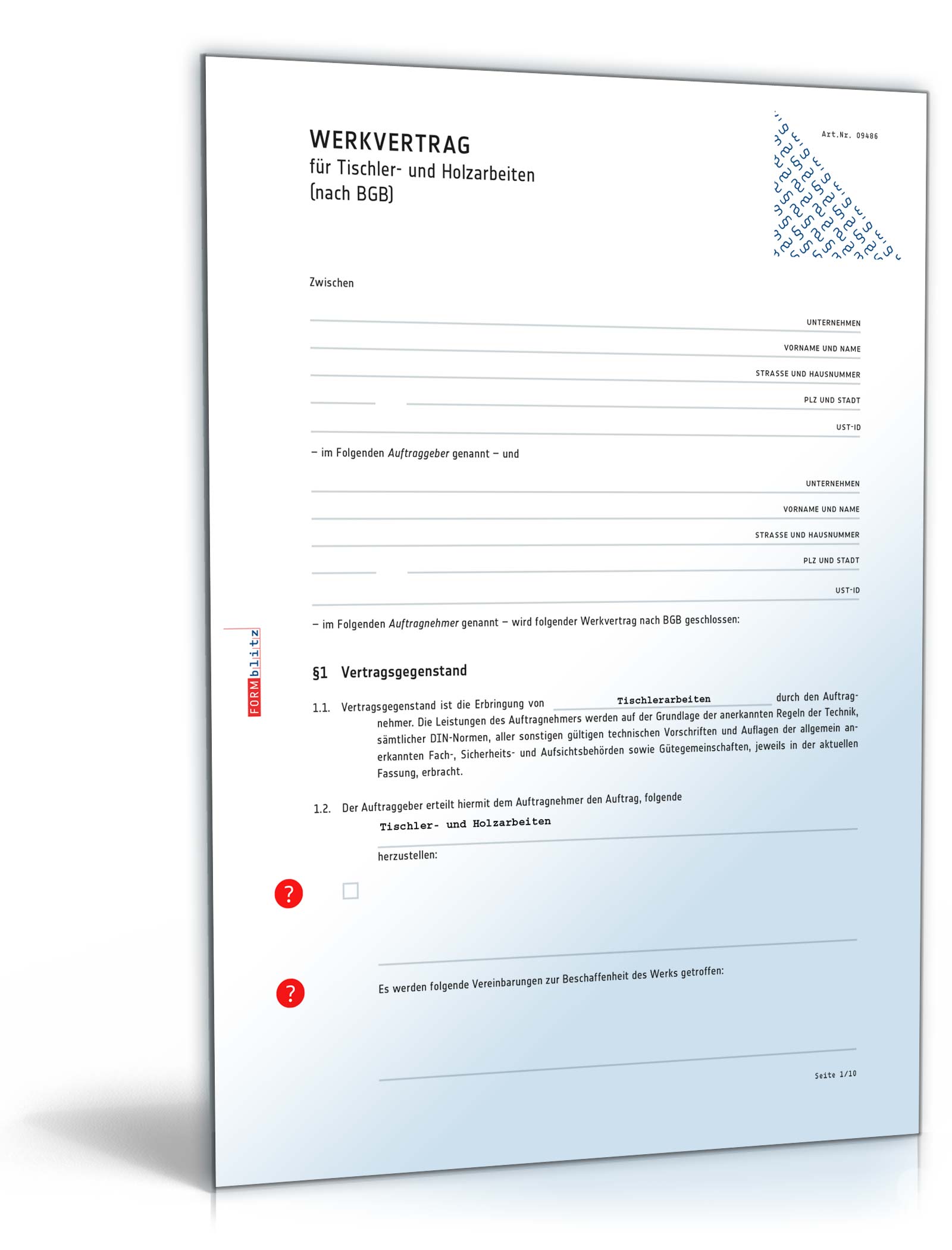 Werkvertrag Tischler PDF