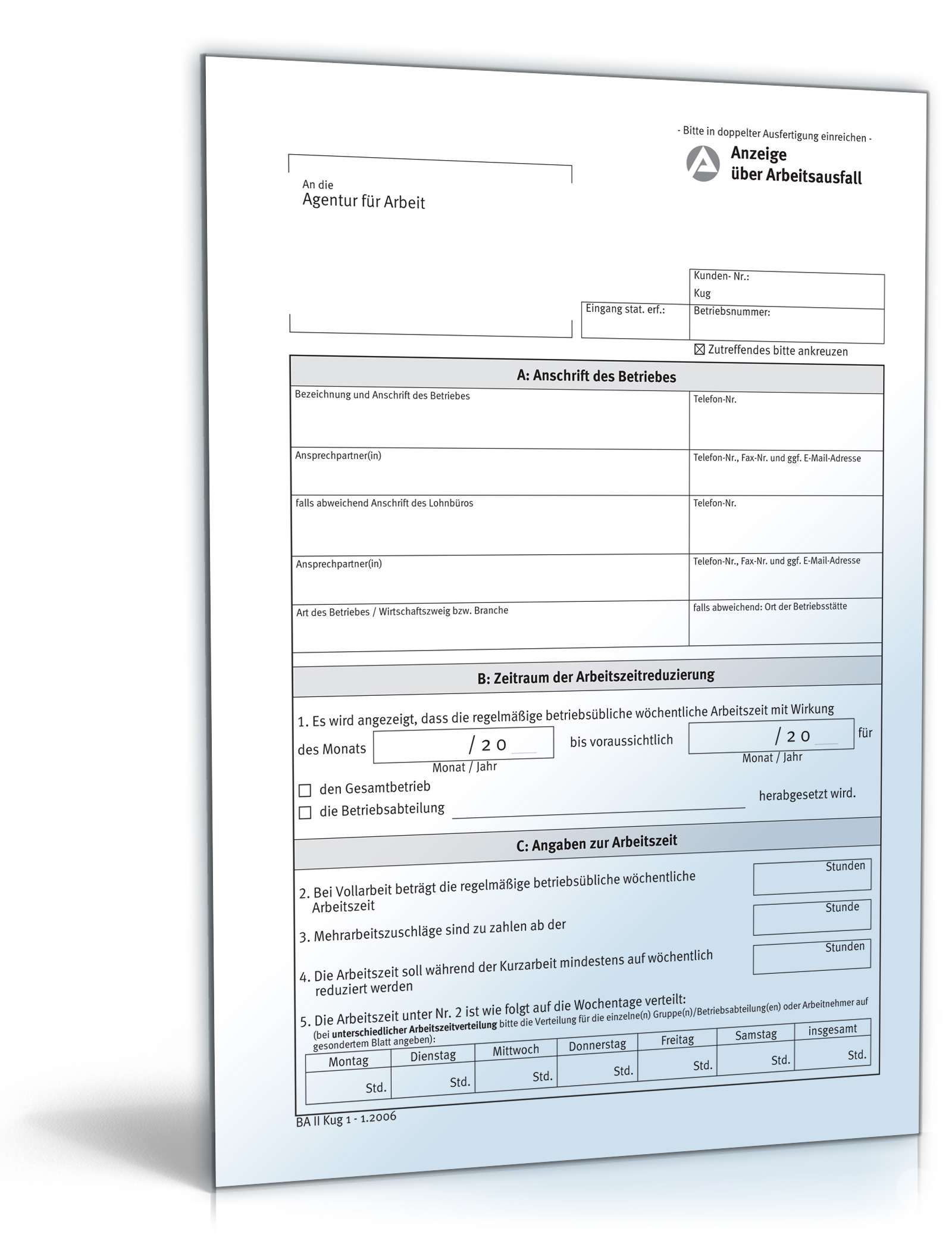 Anzeige Arbeitsausfall Kurzarbeitergeld PDF