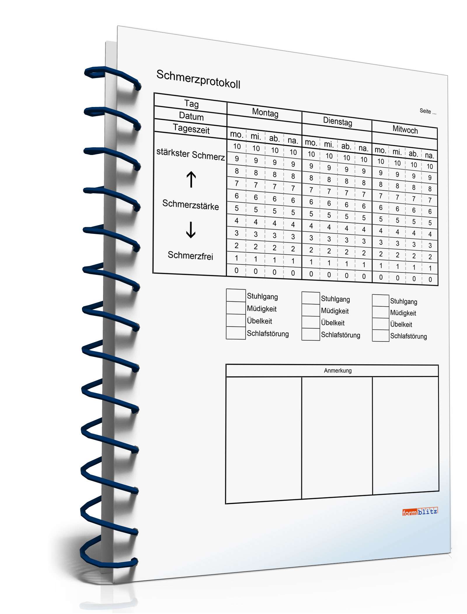 Schmerztagebuch Woche PDF. Seite: 3