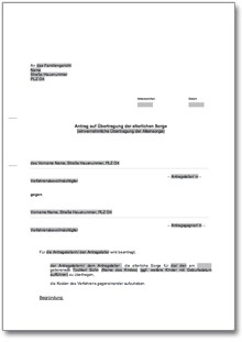 Antrag auf Übertragung des alleinigen Sorgerechts (einvernehmlich) Word