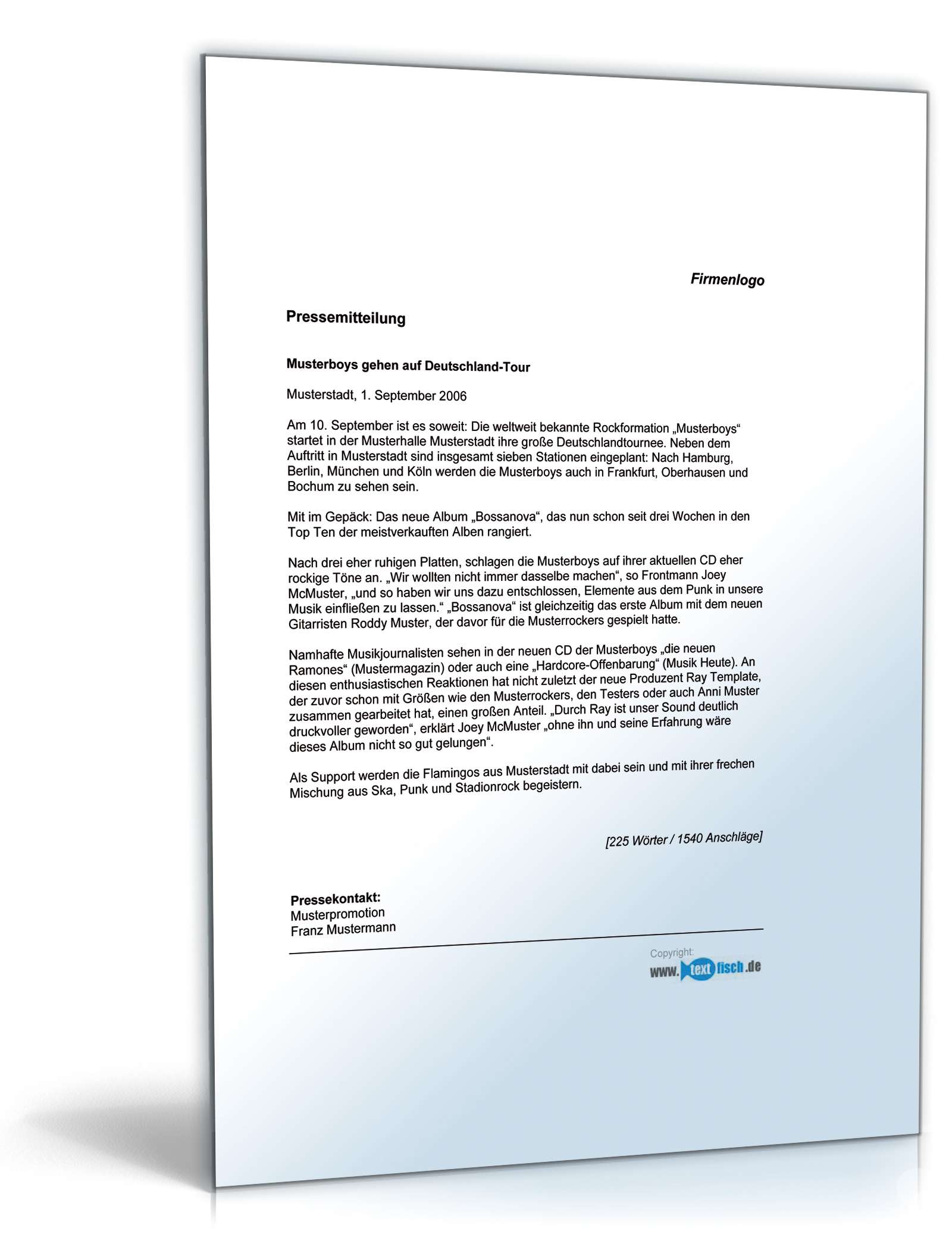 Pressemitteilung zur Ankündigung einer Tournee