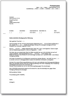 Fristlose Kündigung des Mietvertrags wegen Mietschuld Word