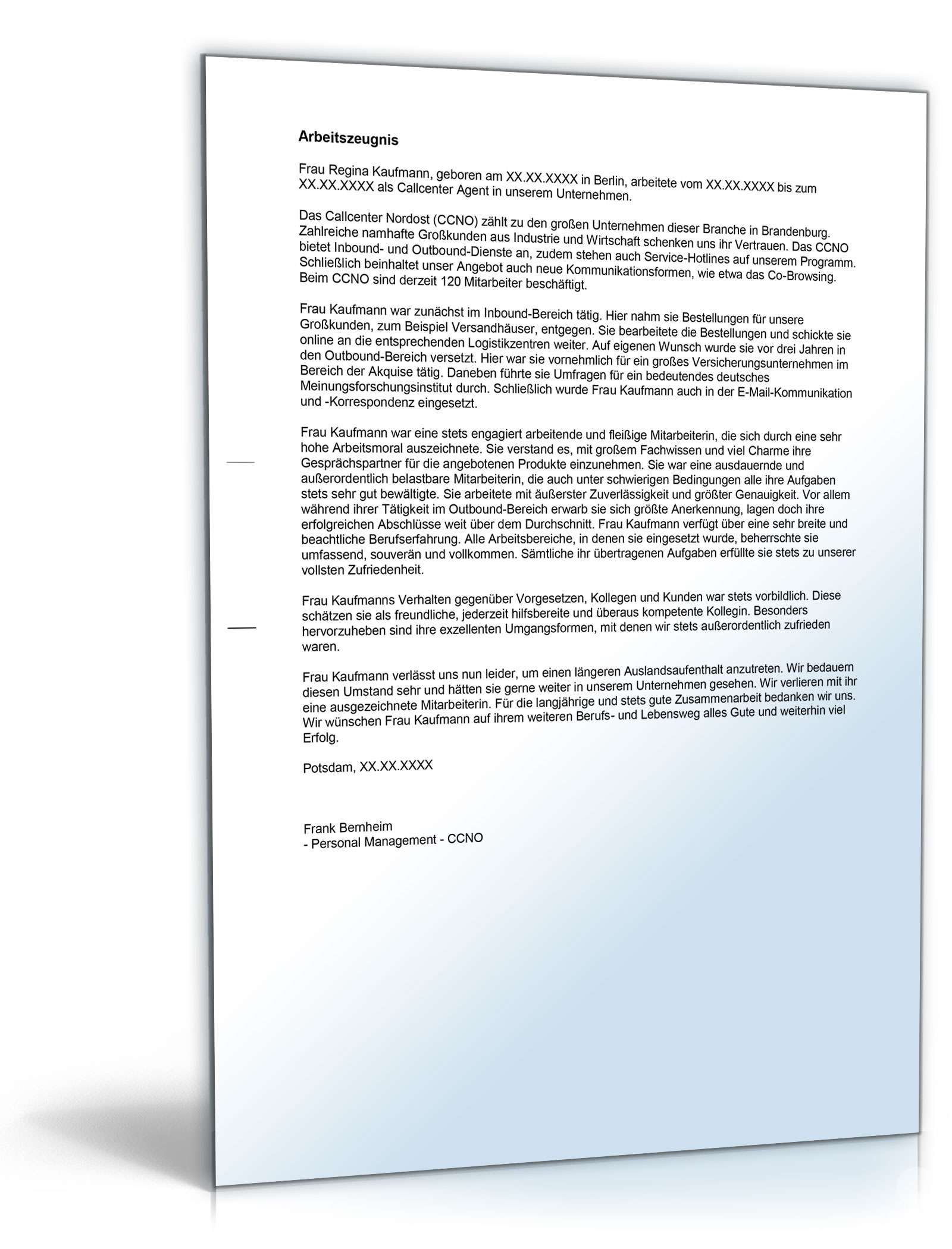 Arbeitszeugnis Call-Center-Agent Excel. Seite: 3