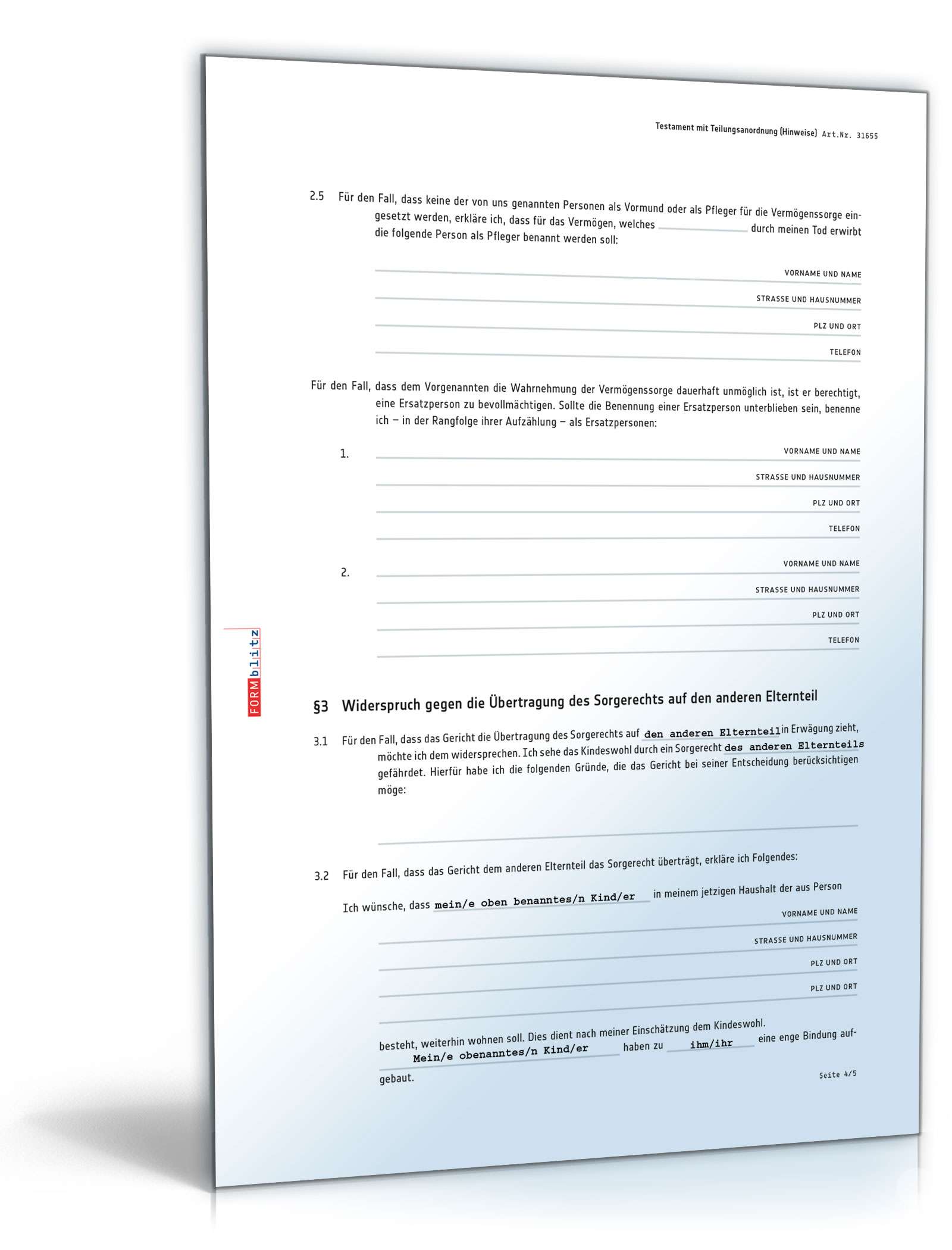 Sorgerechtstestament Alleinerziehende PDF. Seite: 4