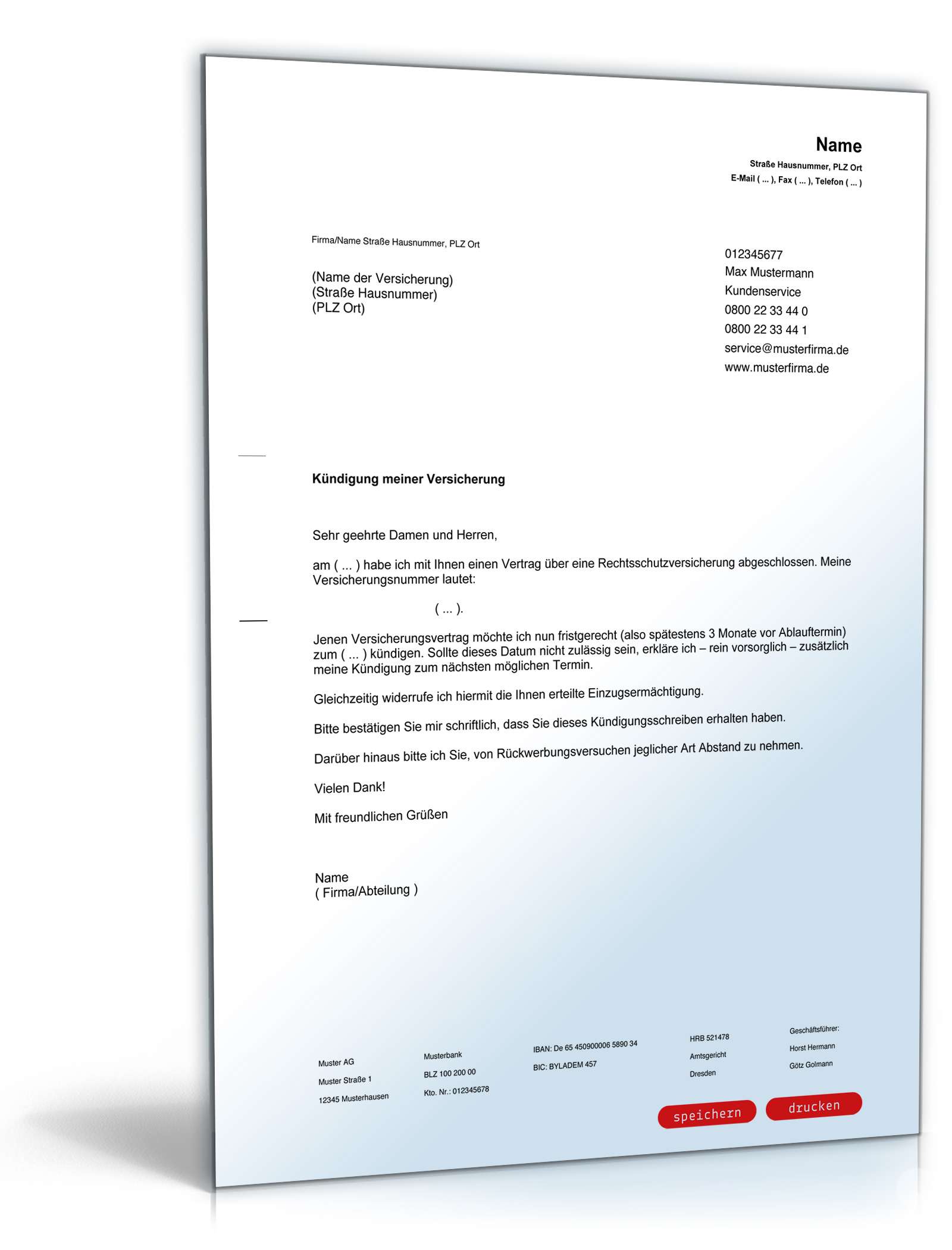 Kündigung Rechtsschutzversicherung PDF