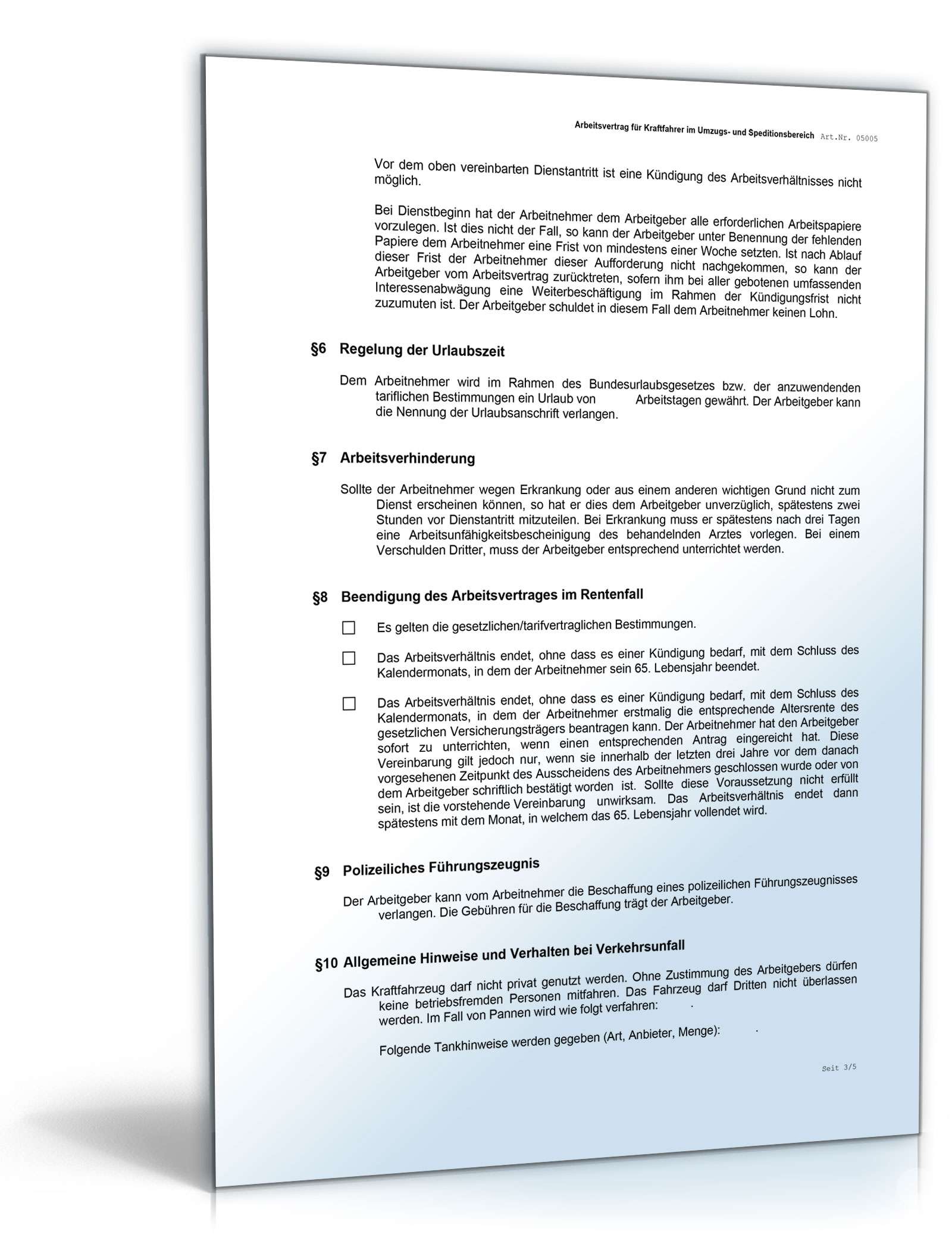 Arbeitsvertrag Kraftfahrer  Word. Seite: 3