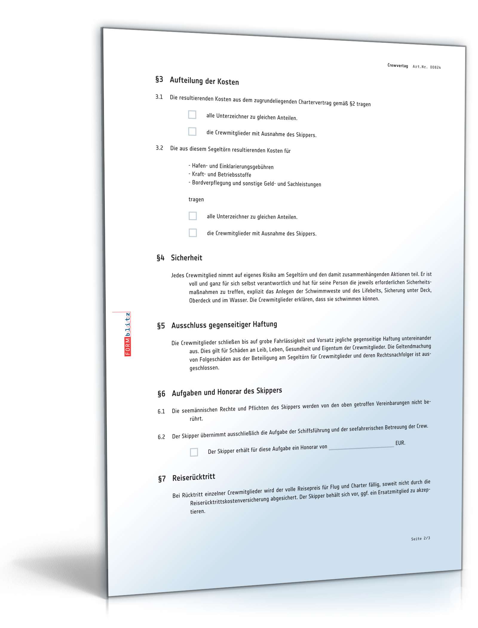 Crewvertrag Segeltörn PDF. Seite: 2