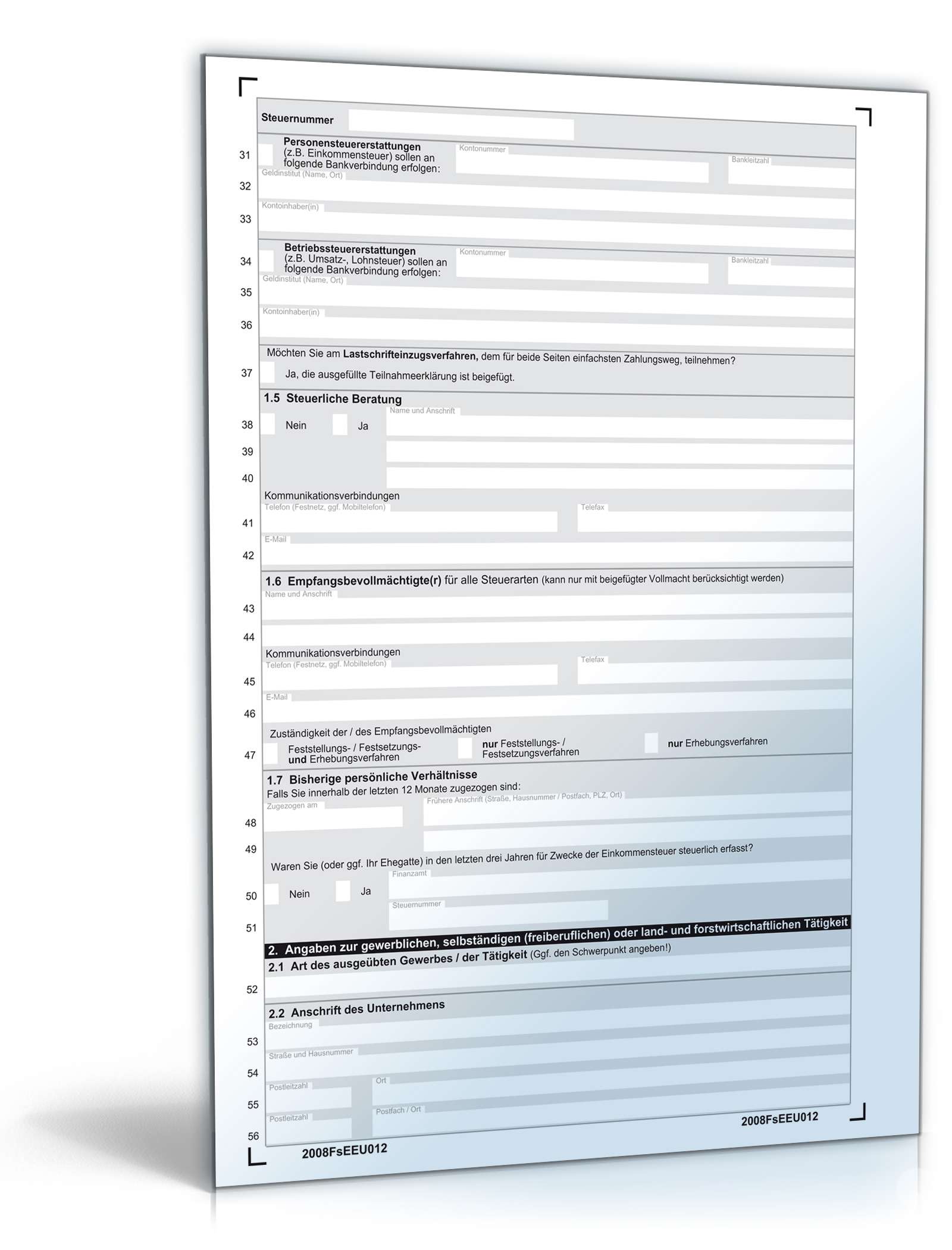 Fragebogen zur steuerlichen Erfassung 2008 PDF. Seite: 2
