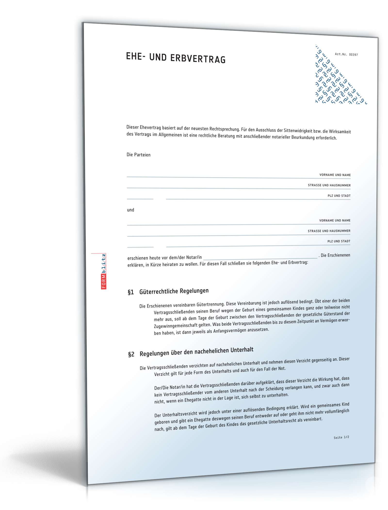 Ehe- und Erbvertrag Gütertrennung PDF