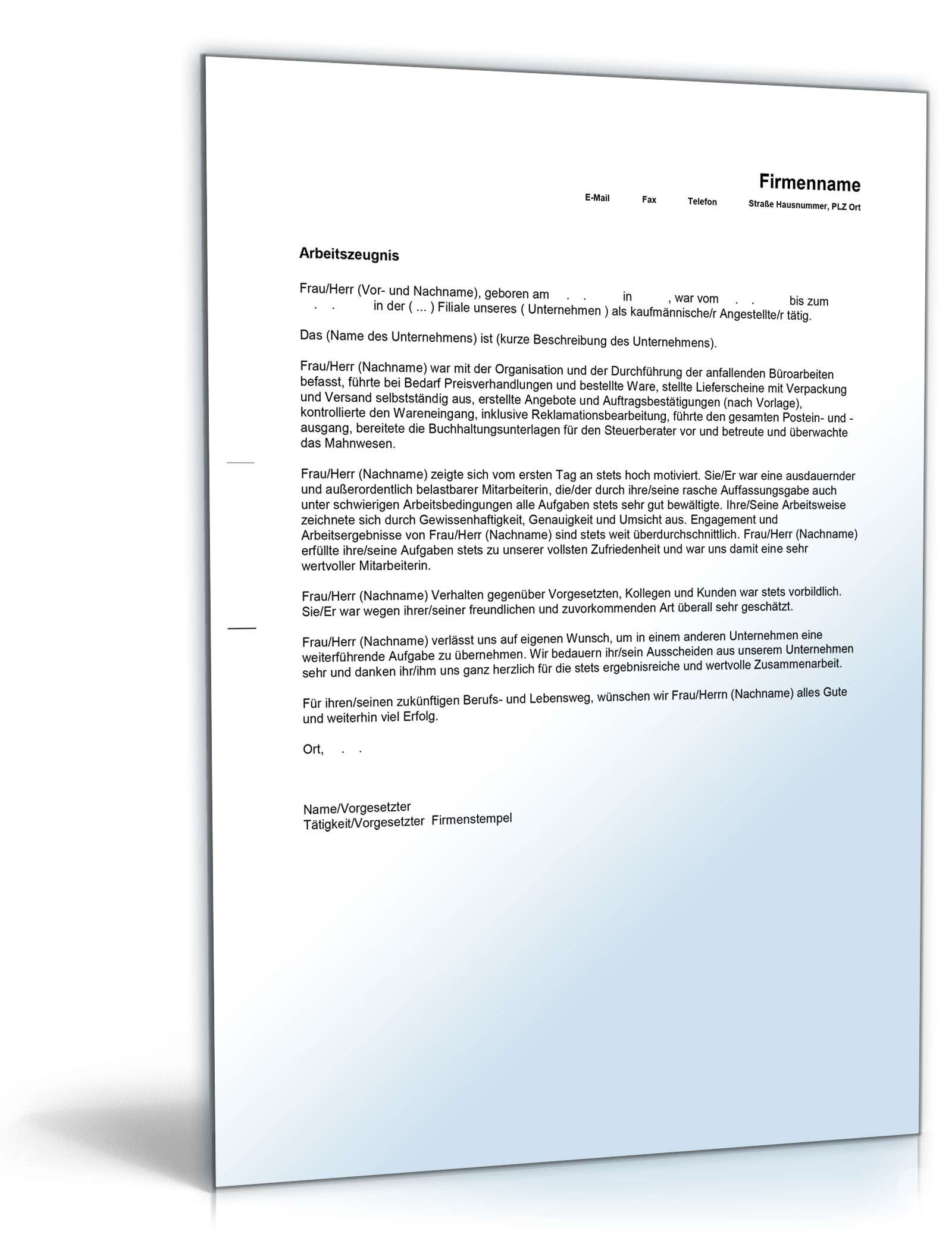 Arbeitszeugnis Kaufmännische Angestellte Excel. Seite: 4