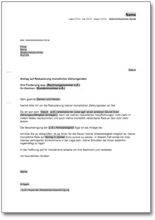 Antrag auf Reduzierung der Zahlungsraten (bei Verbraucherinsolvenzverfahren) Word