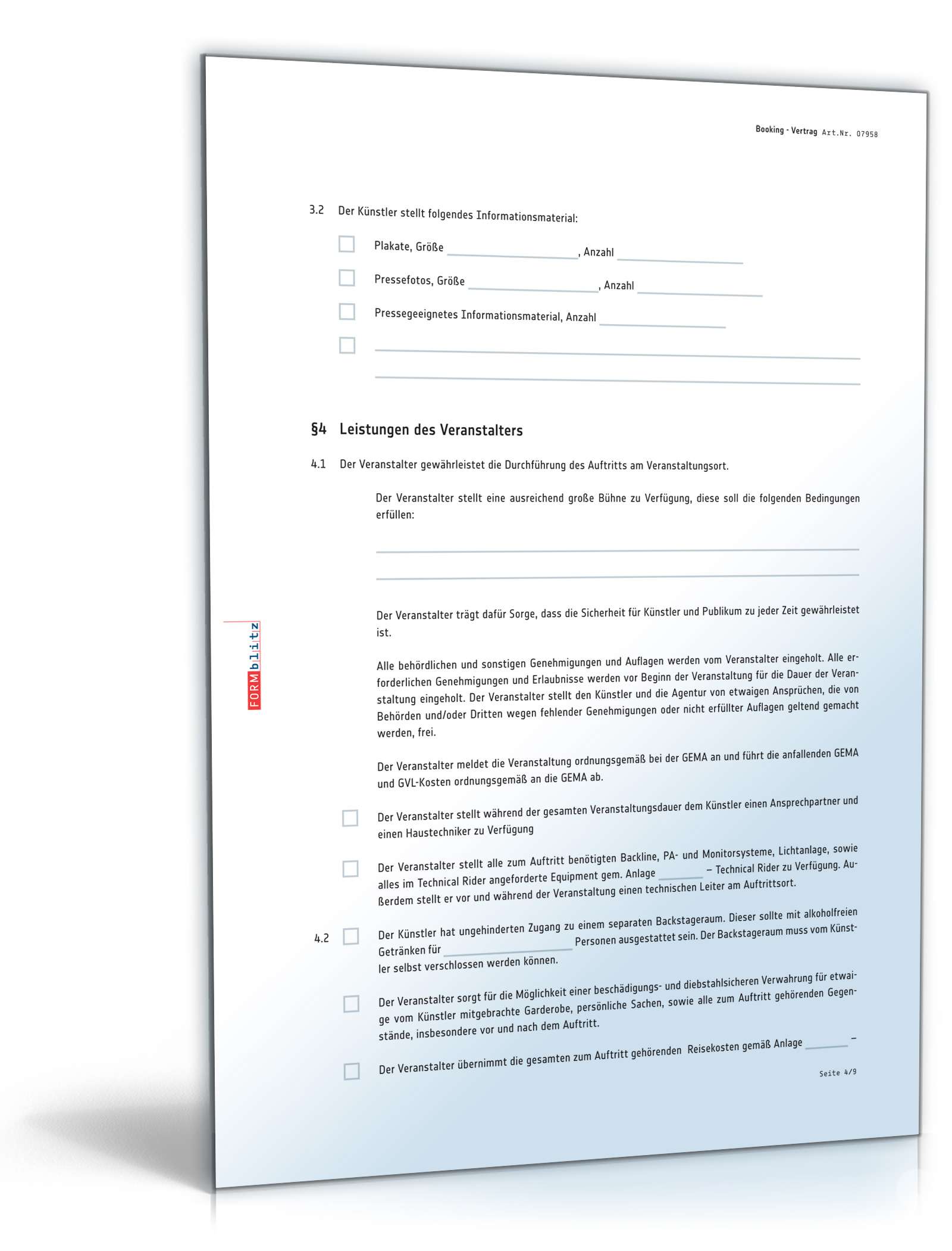 Bookingvertrag PDF. Seite: 4