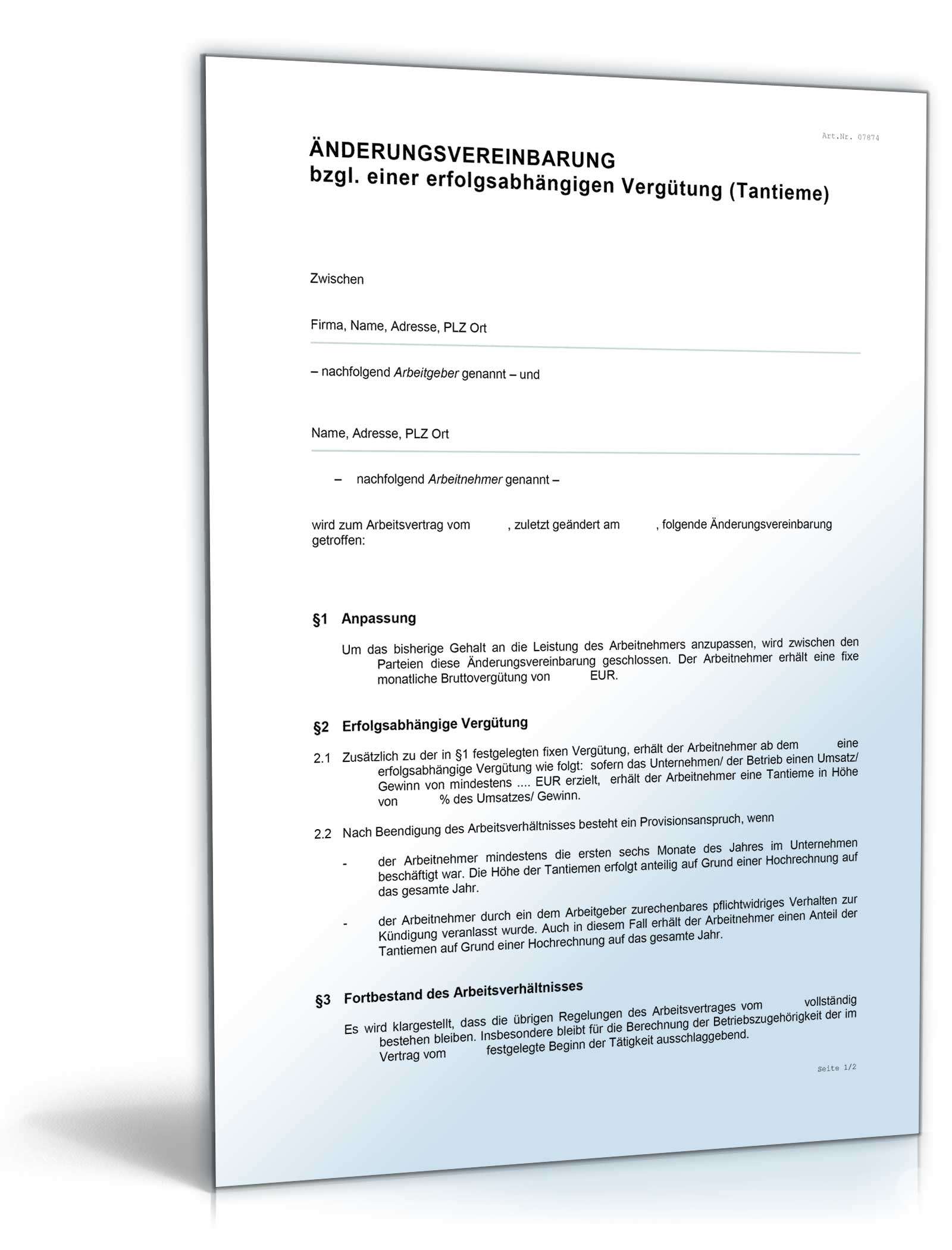 Änderungsvereinbarung Tantieme Word