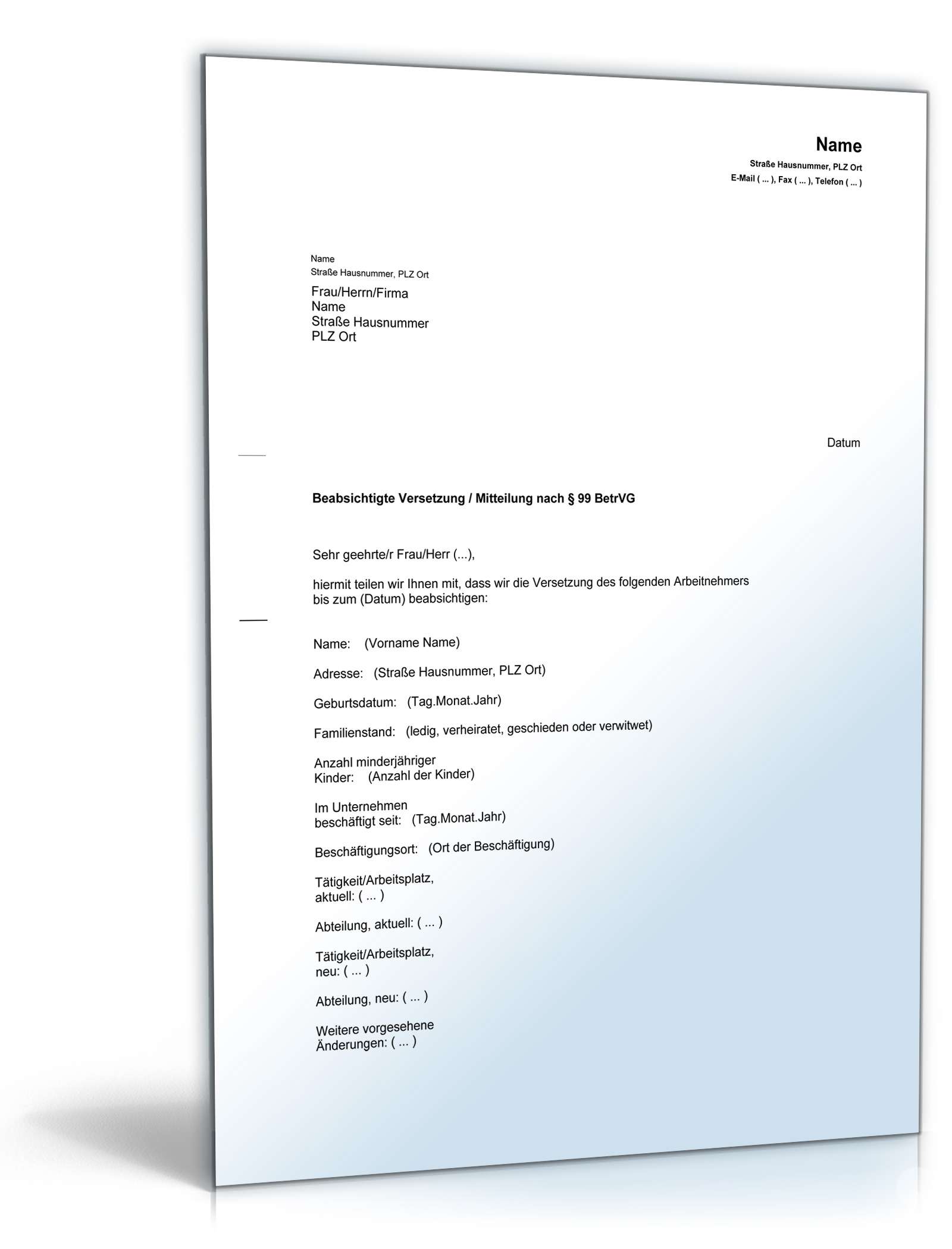 Benachrichtigung Versetzung Mitarbeiter PDF