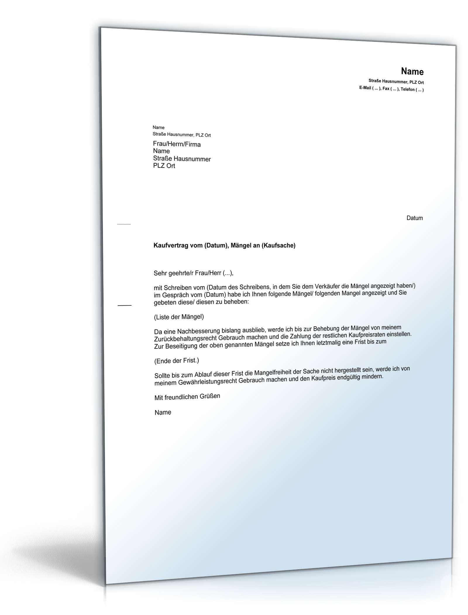 Zurückbehaltung Kaufpreis Word