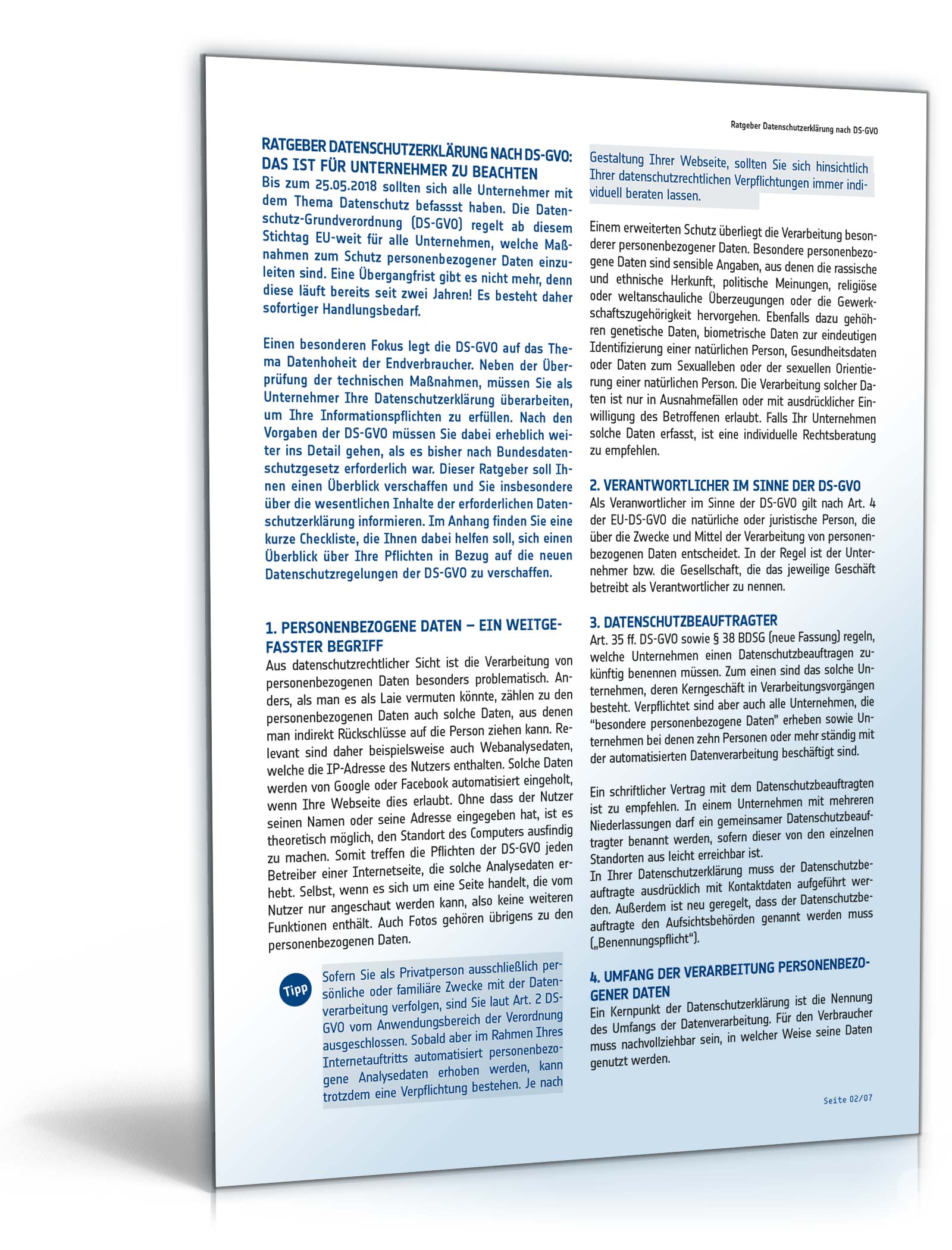 Ratgeber Datenschutzerklärung DSGVO PDF. Seite: 2