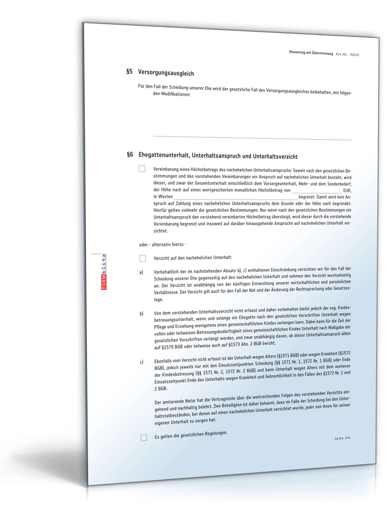 Ehevertrag mit Gütertrennung PDF. Seite: 3