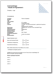 Lizenzanfrage mit Labelcopy