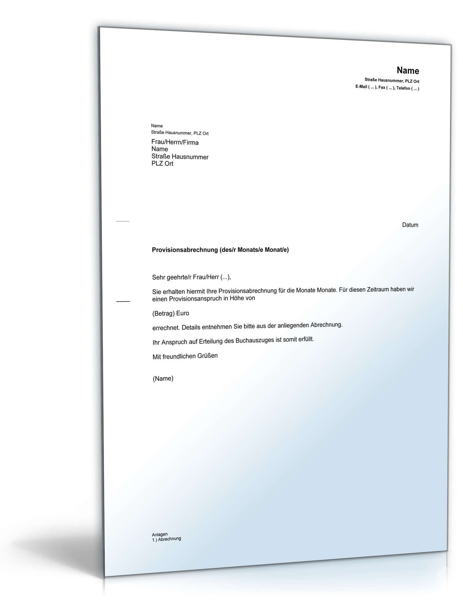 Mitteilung Provisionsabrechnung PDF