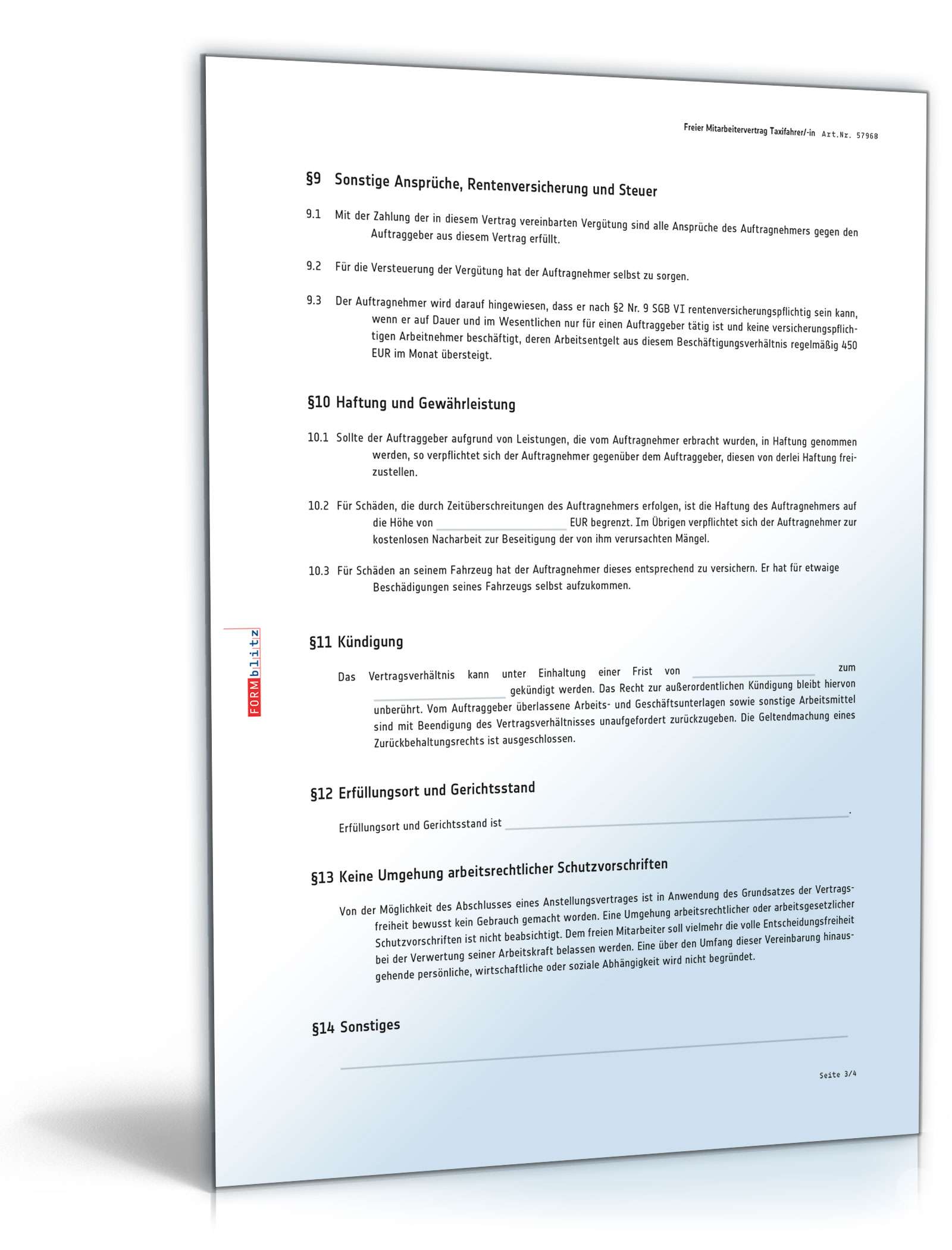 Freier Mitarbeitervertrag Taxifahrer PDF. Seite: 3