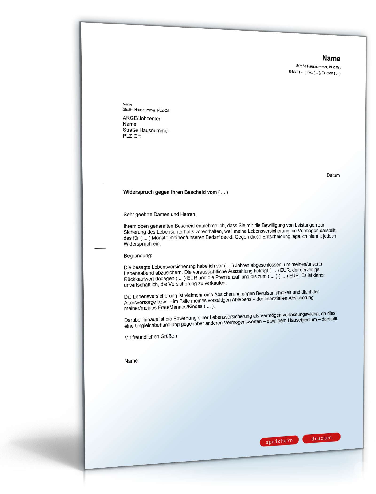 Widerspruch Verwertungspflicht Lebensversicherung PDF