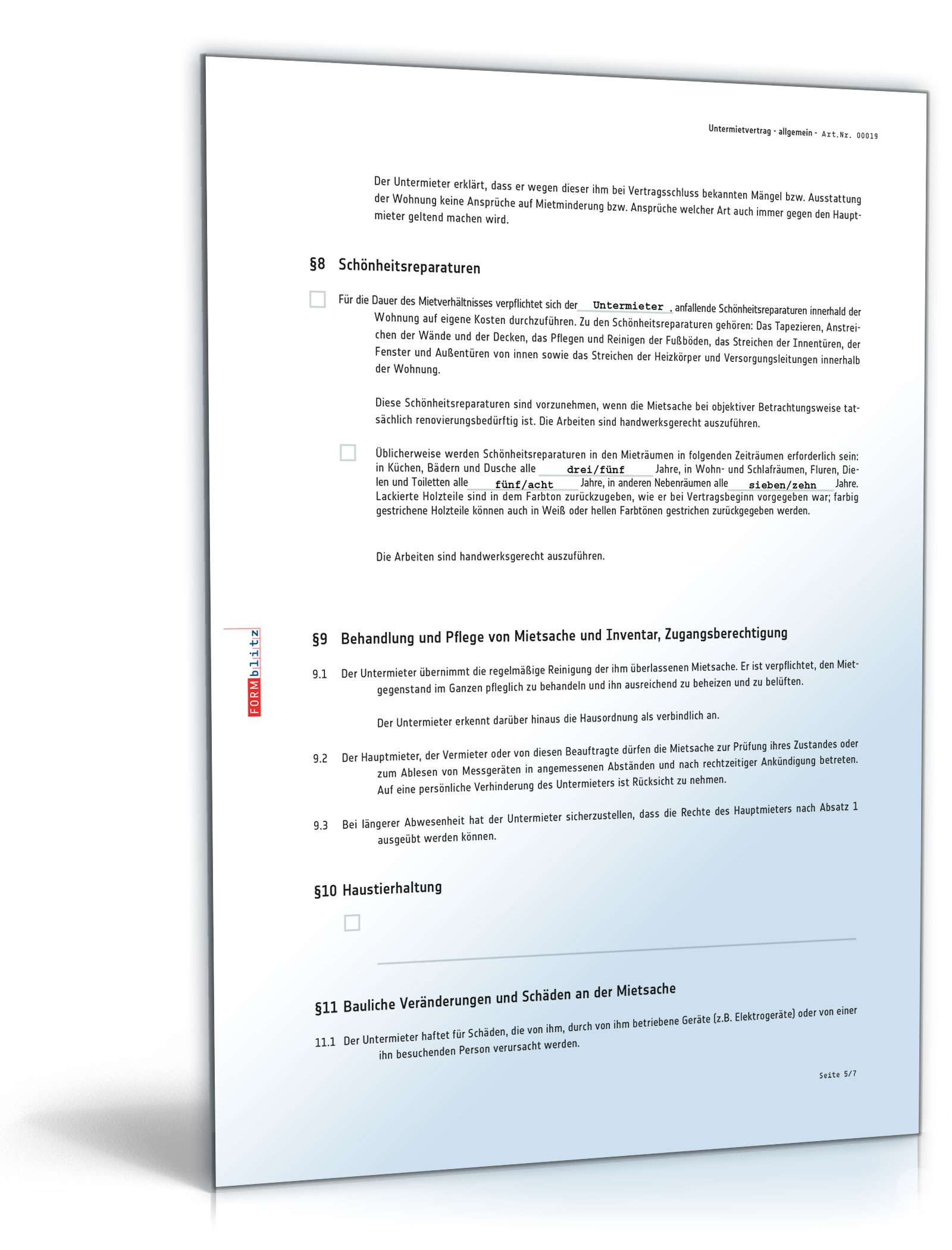Untermietvertrag Wohnung PDF. Seite: 5