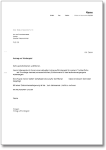 Begleitschreiben Antrag Kindergeld Word