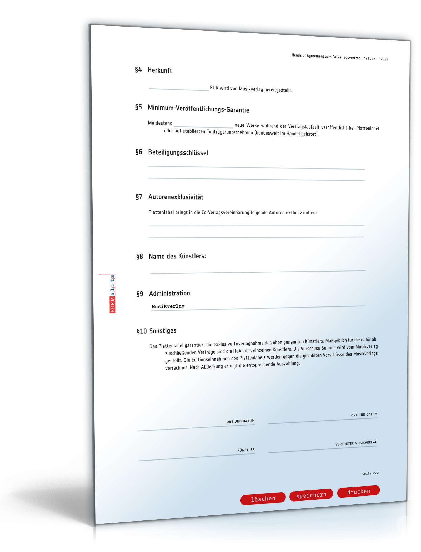 Heads of Agreement zum Musikverlagsvertrag PDF. Seite: 2