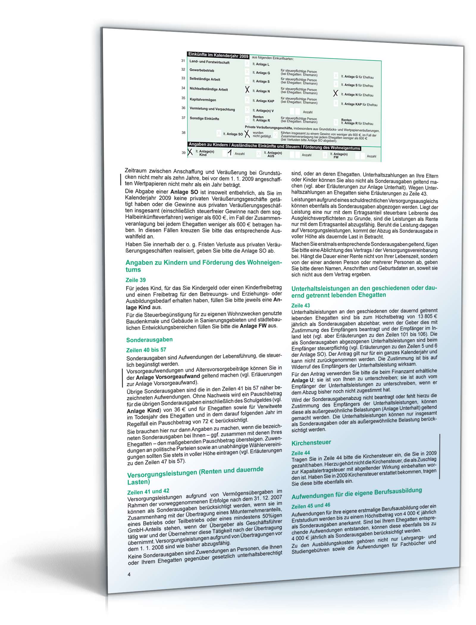 Anleitung zur Einkommensteuererklärung 2009 PDF. Seite: 4