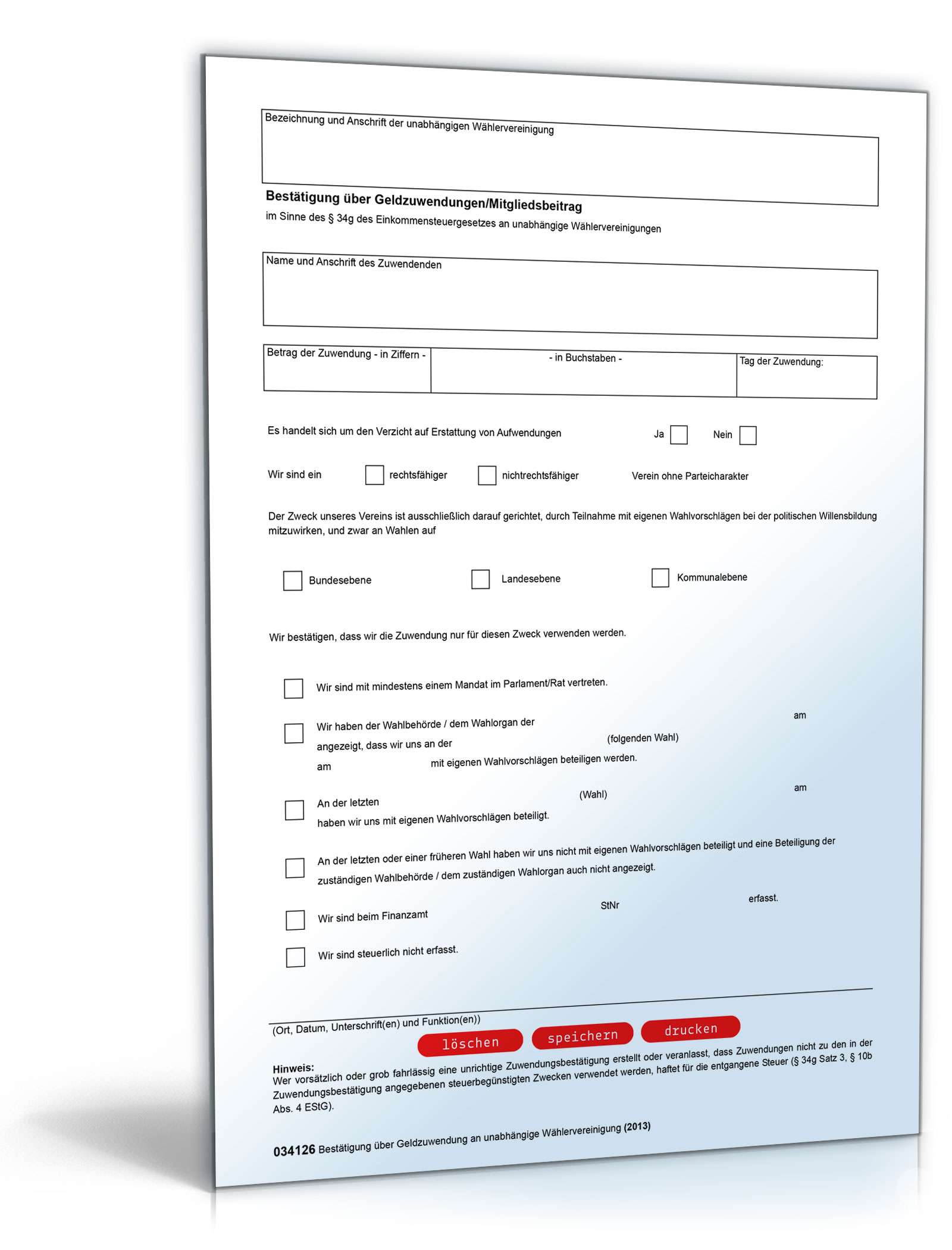 Spendenbescheinigung über Geldspende  PDF