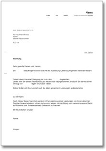 Fristsetzung bei Verzug einer Lieferung oder Dienstleistung Word