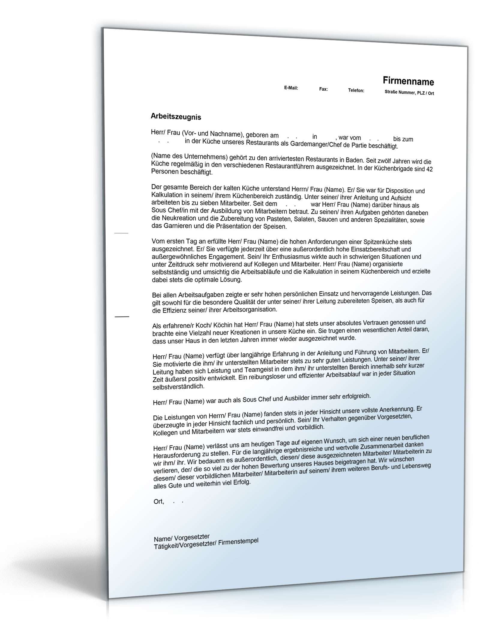 Arbeitszeugnis Chefkoch: Rechtssichere Muster zum Download Arbeitszeugnis Chefkoch: Rechtssichere Muster zum Download