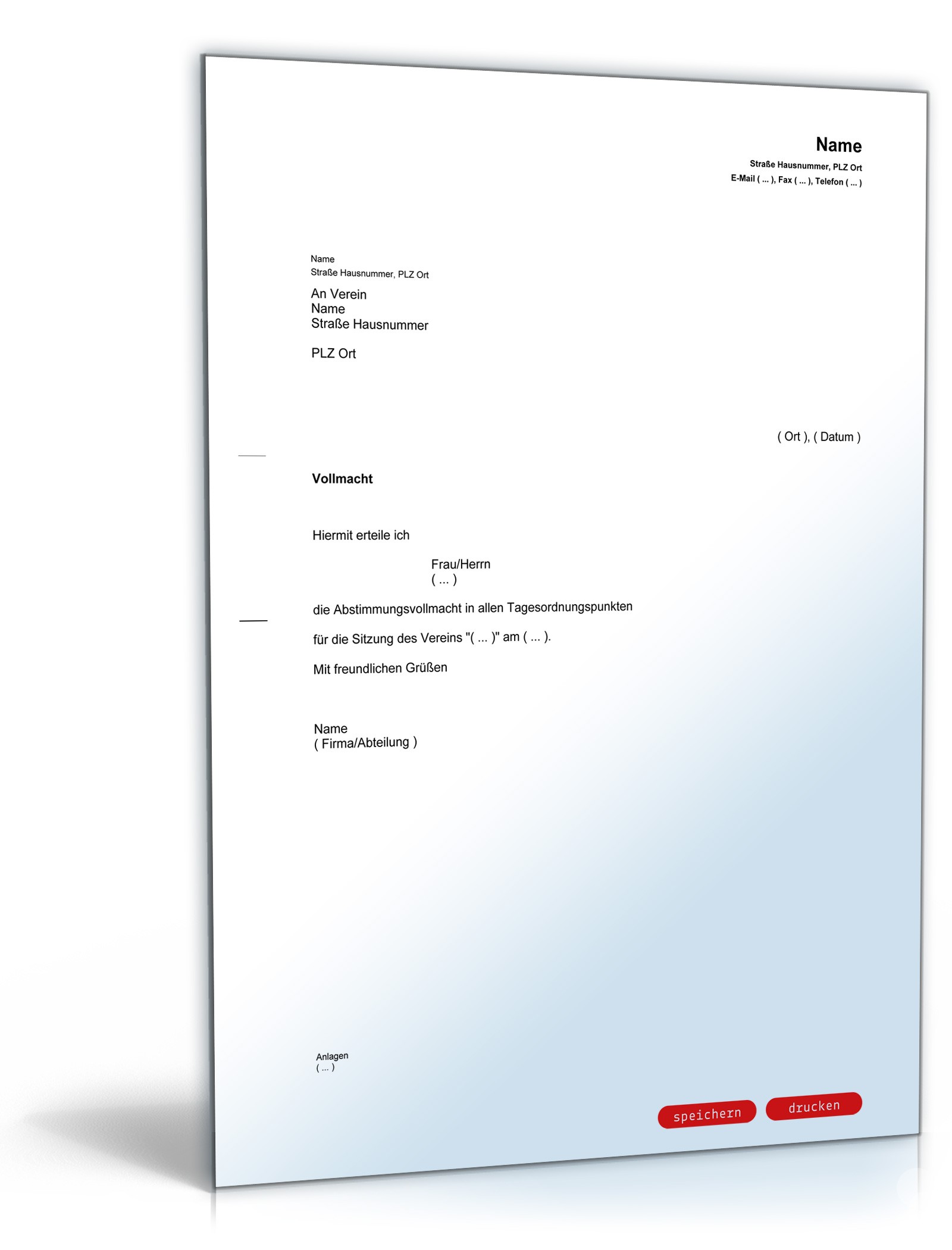 Abstimmungsvollmacht Vereinssitzung PDF