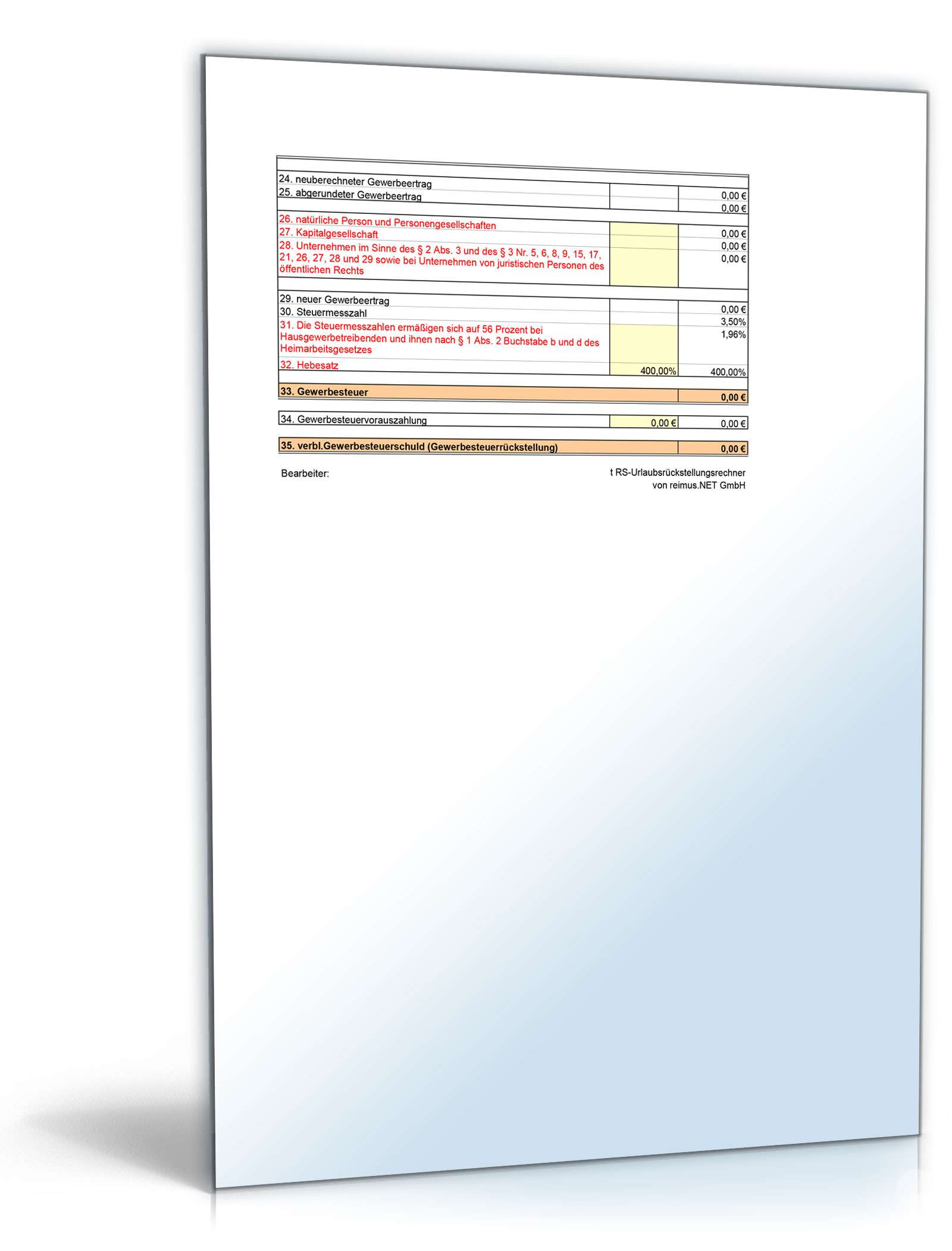 Rückstellungsrechner XL Excel. Seite: 11