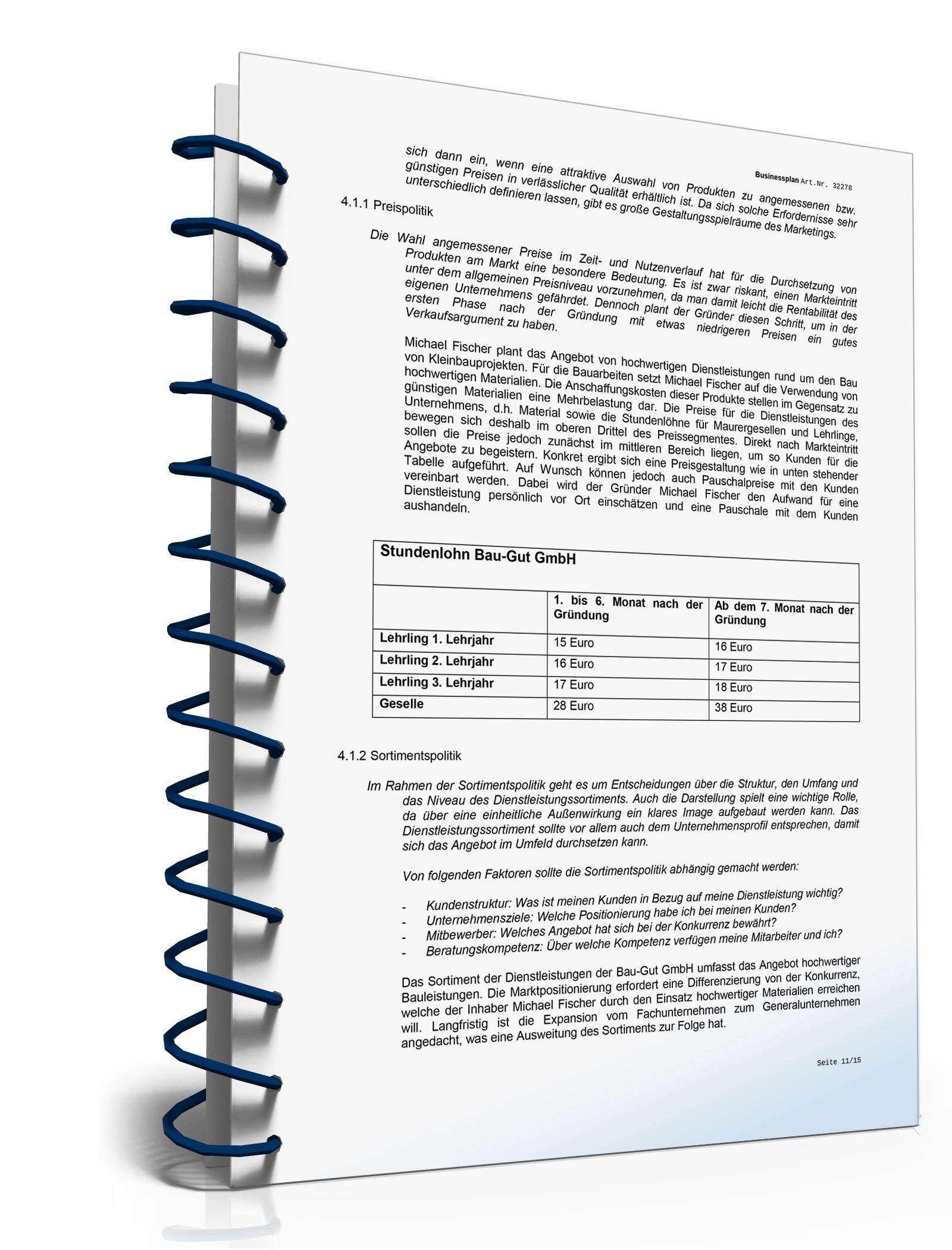 Businessplan Bauunternehmen Excel. Seite: 15