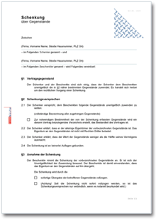 Schenkungsvertrag über ein Auto Word